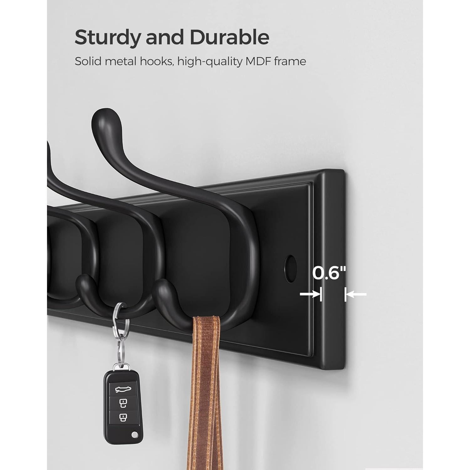 Perchero de Pared SONGMICS Negro con 4 Ganchos Dobles