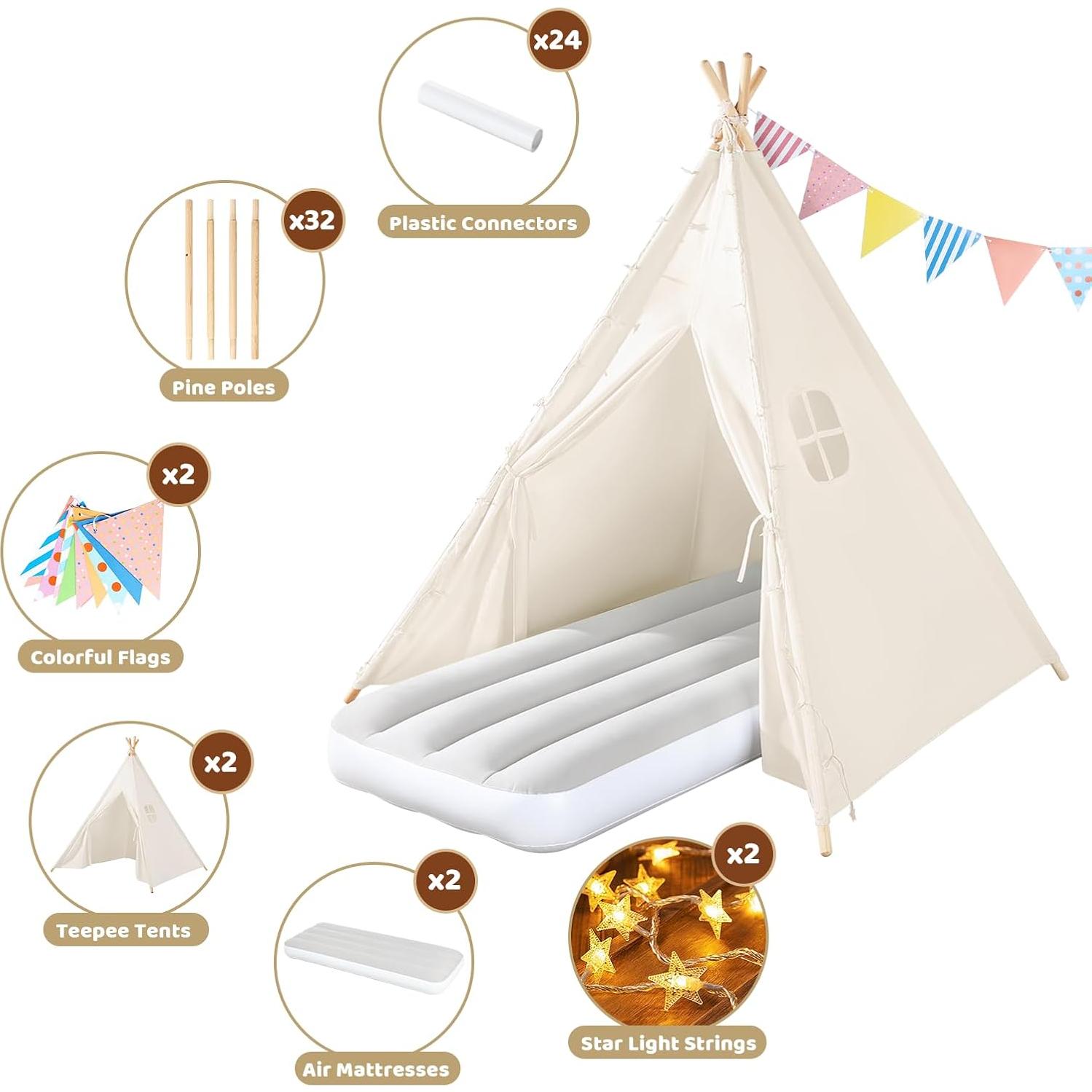 Set 2 Tiendas Teepee Sumbababy con Camas Inflables 120x120 cm