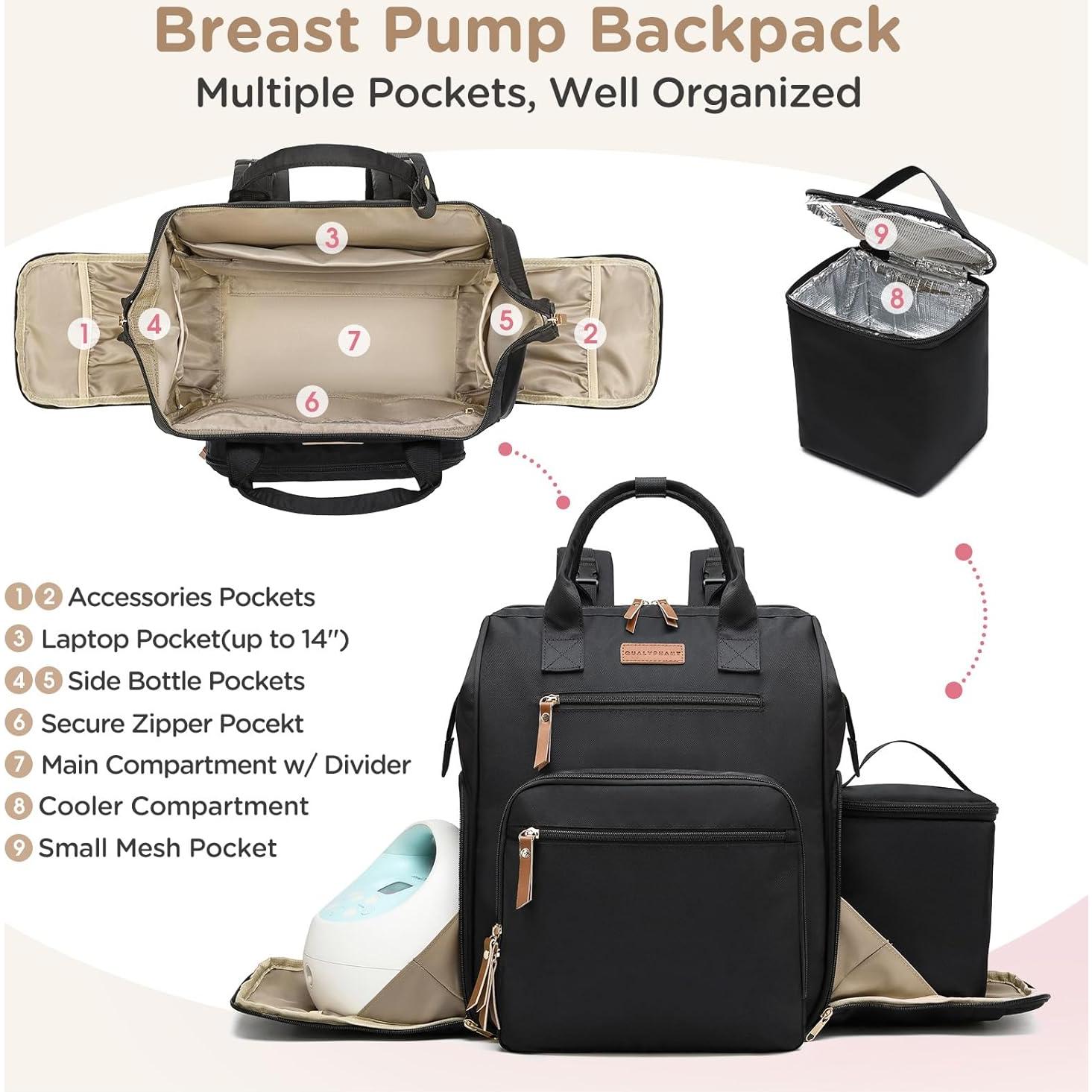 Mochila Extractor de Leche Qualyphant Negra 31L con Compartimento Laptop