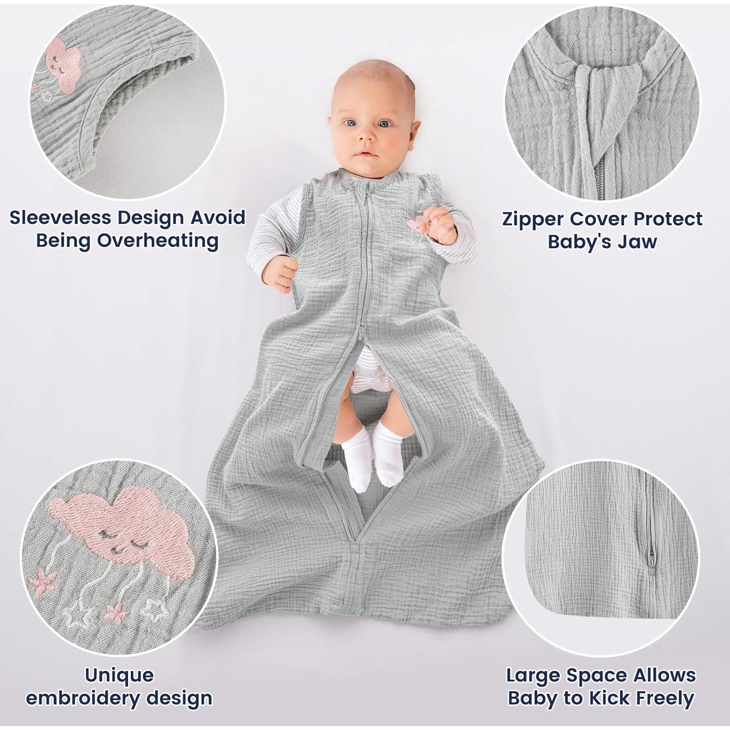 Saco de Dormir PHF 100% Algodón Muselina 0-6 Meses Nubes