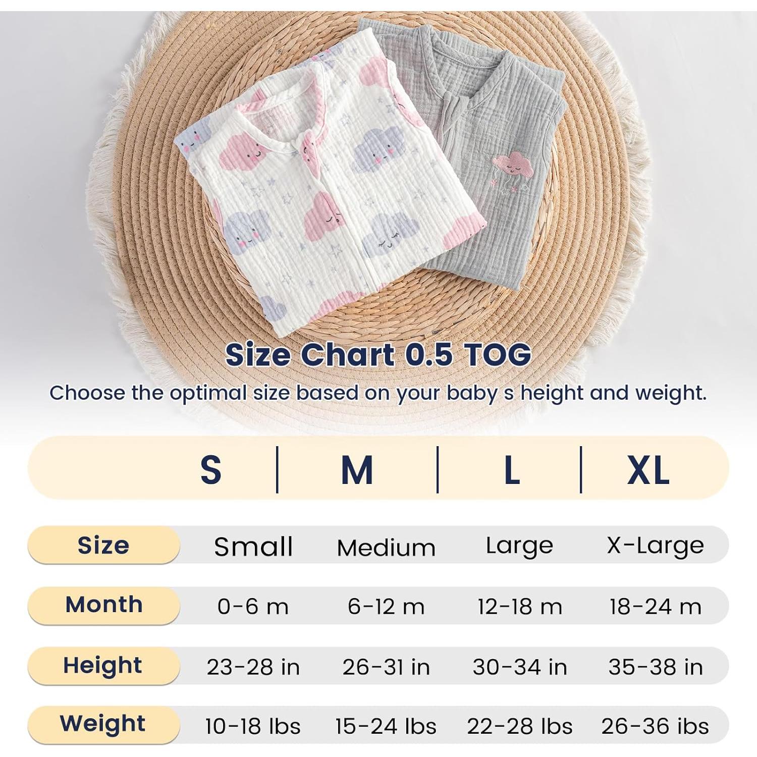 Saco de Dormir PHF 100% Algodón Muselina 0-6 Meses Nubes