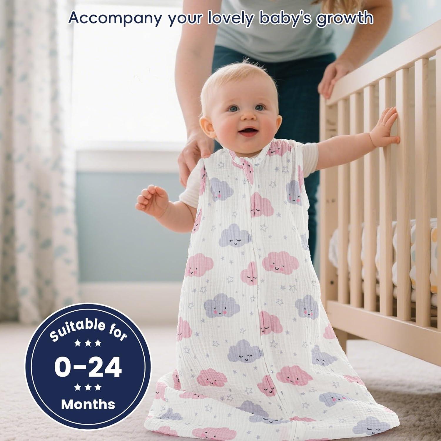 Saco de Dormir PHF 100% Algodón Muselina 0-6 Meses Nubes