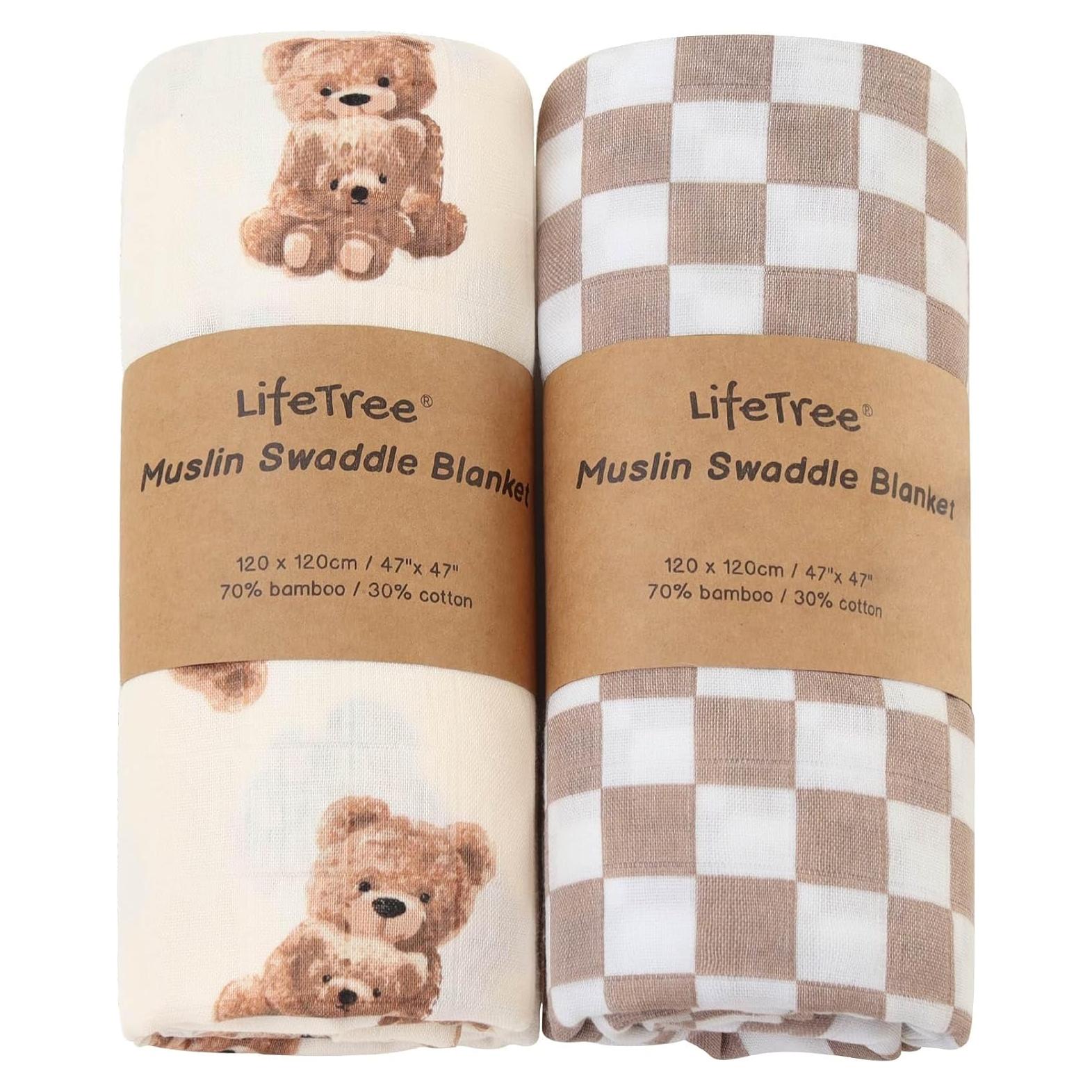 Manta de Muselina LifeTree 120x120 cm Oso y Cuadros Unisex