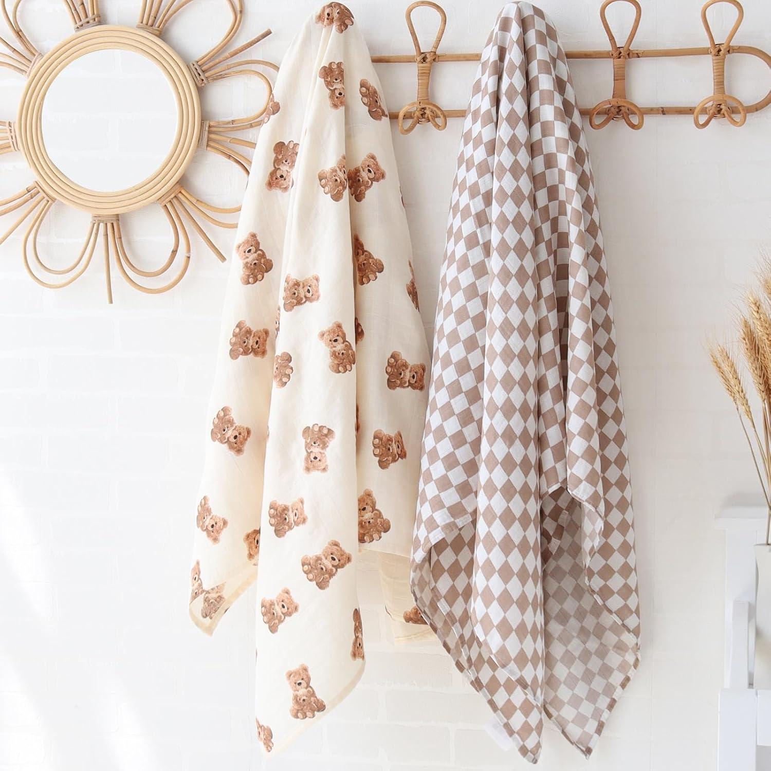 Manta de Muselina LifeTree 120x120 cm Oso y Cuadros Unisex