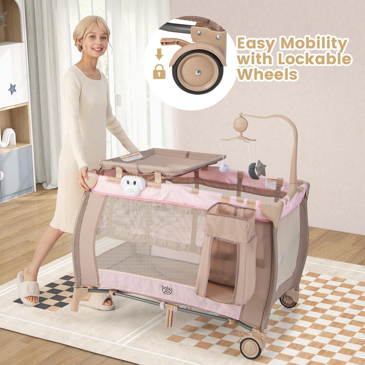 Cuna de Viaje 3 en 1 Costzon Rosa Plegable con Cambiador