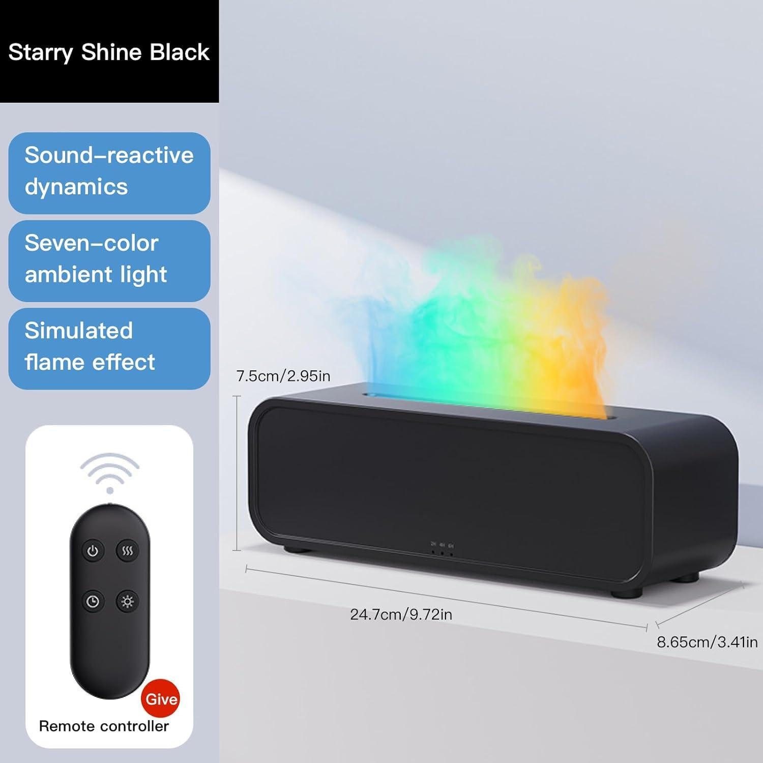 Difusor de Aromaterapia Genérico 250ml con Llama Sonido Negro