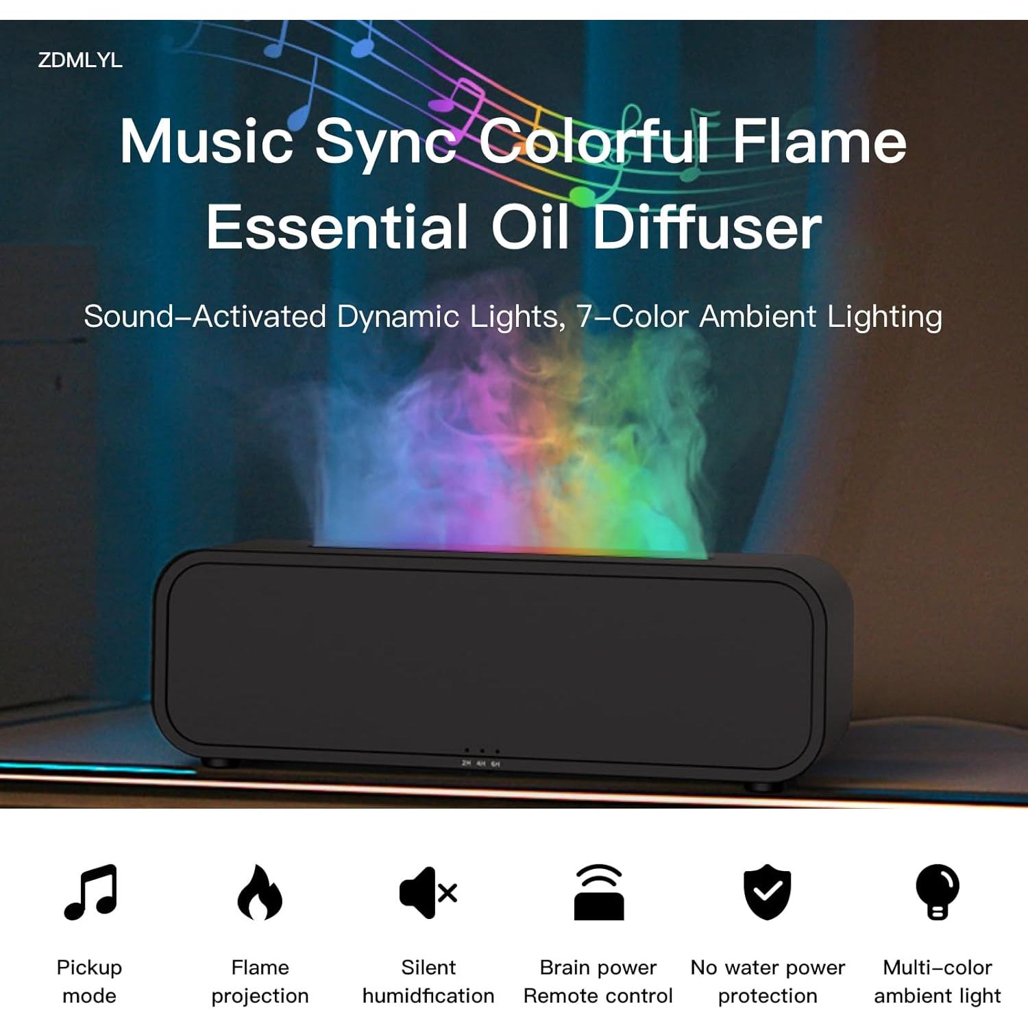 Difusor de Aromaterapia Genérico 250ml con Llama Sonido Negro