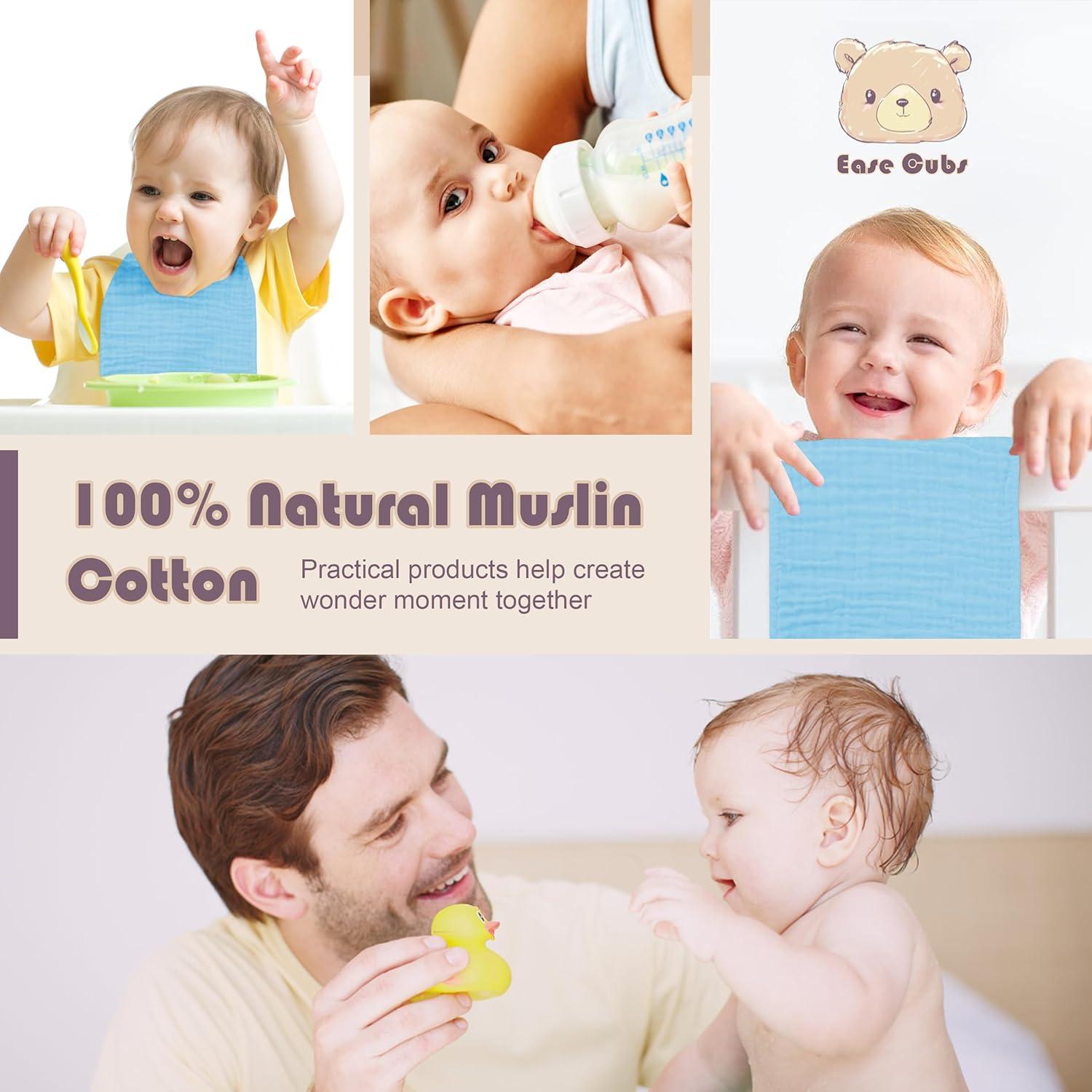 Paños de Eructo de Muselina 100% Algodón Ease Cubs Aqua 12 Pzas