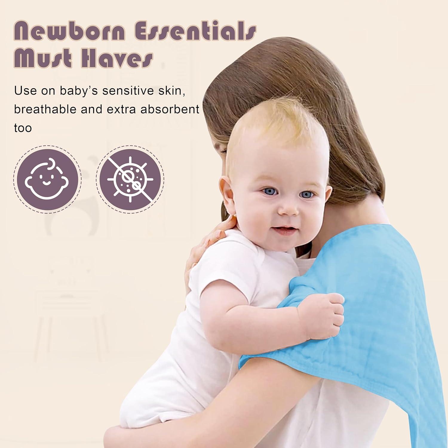 Paños de Eructo de Muselina 100% Algodón Ease Cubs Aqua 12 Pzas