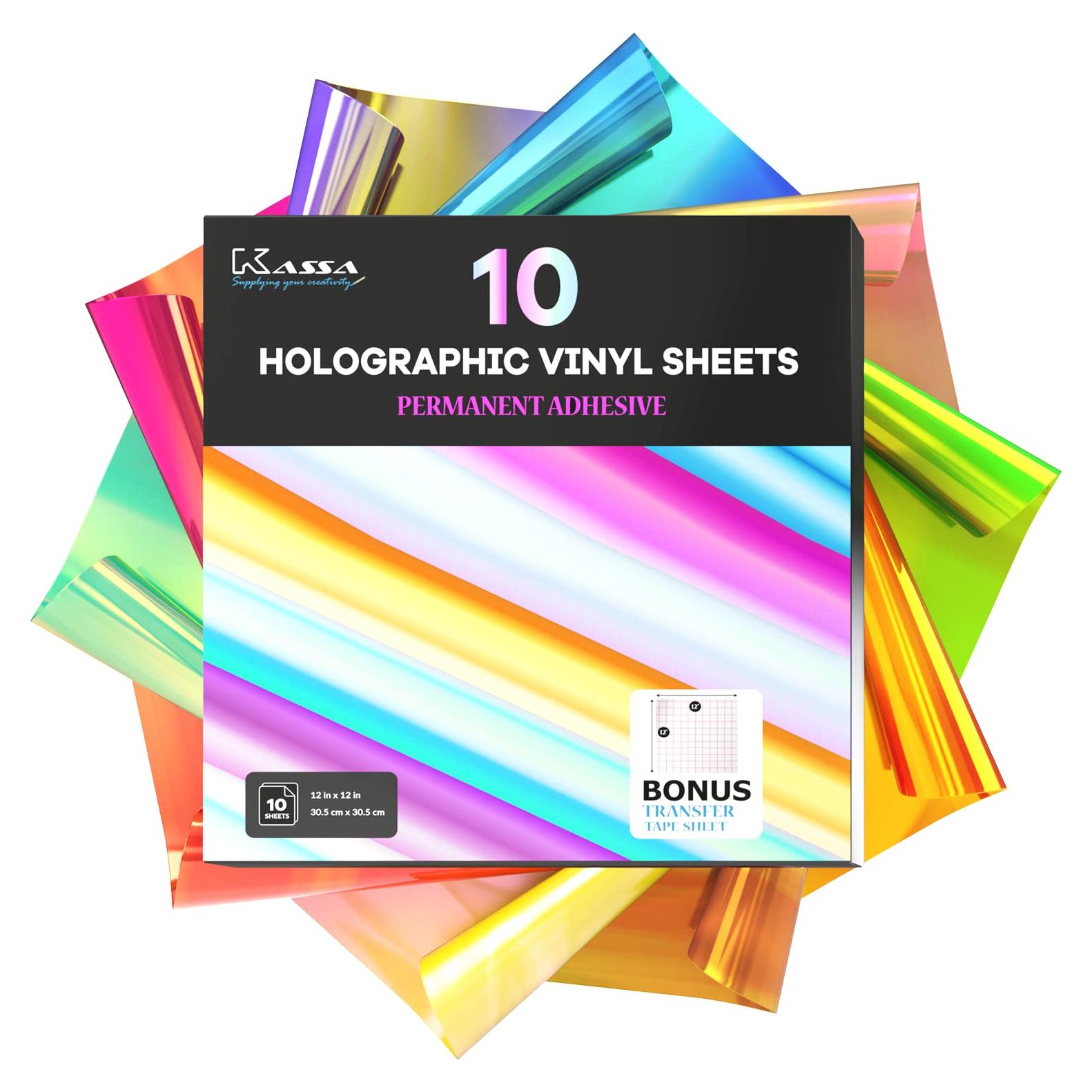 Paquete de 10 Hojas de Vinilo Holográfico Kassa 30.48 cm