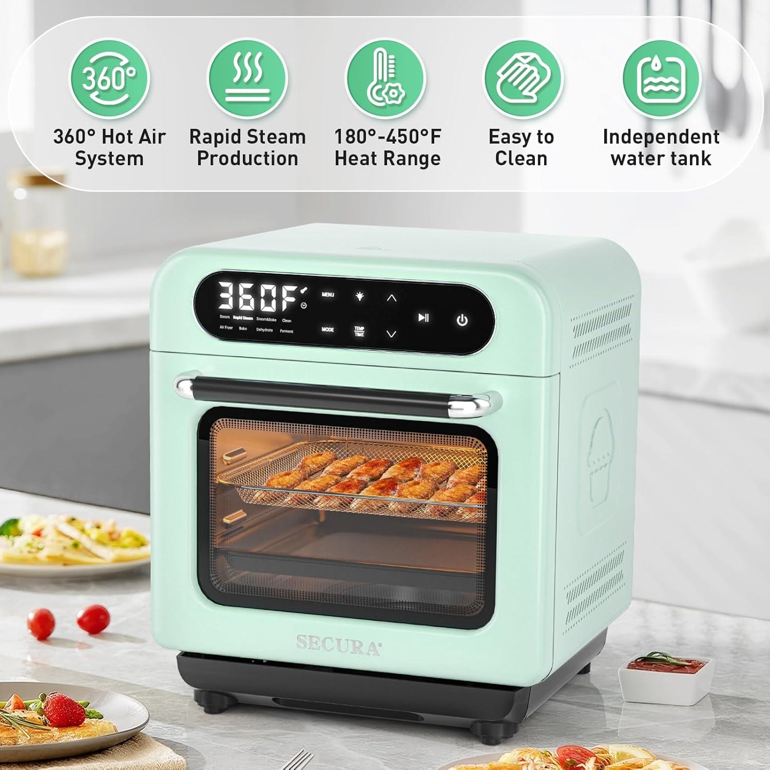 Horno de Aire Multifuncional Secura 13QT Verde Menta 8 en 1