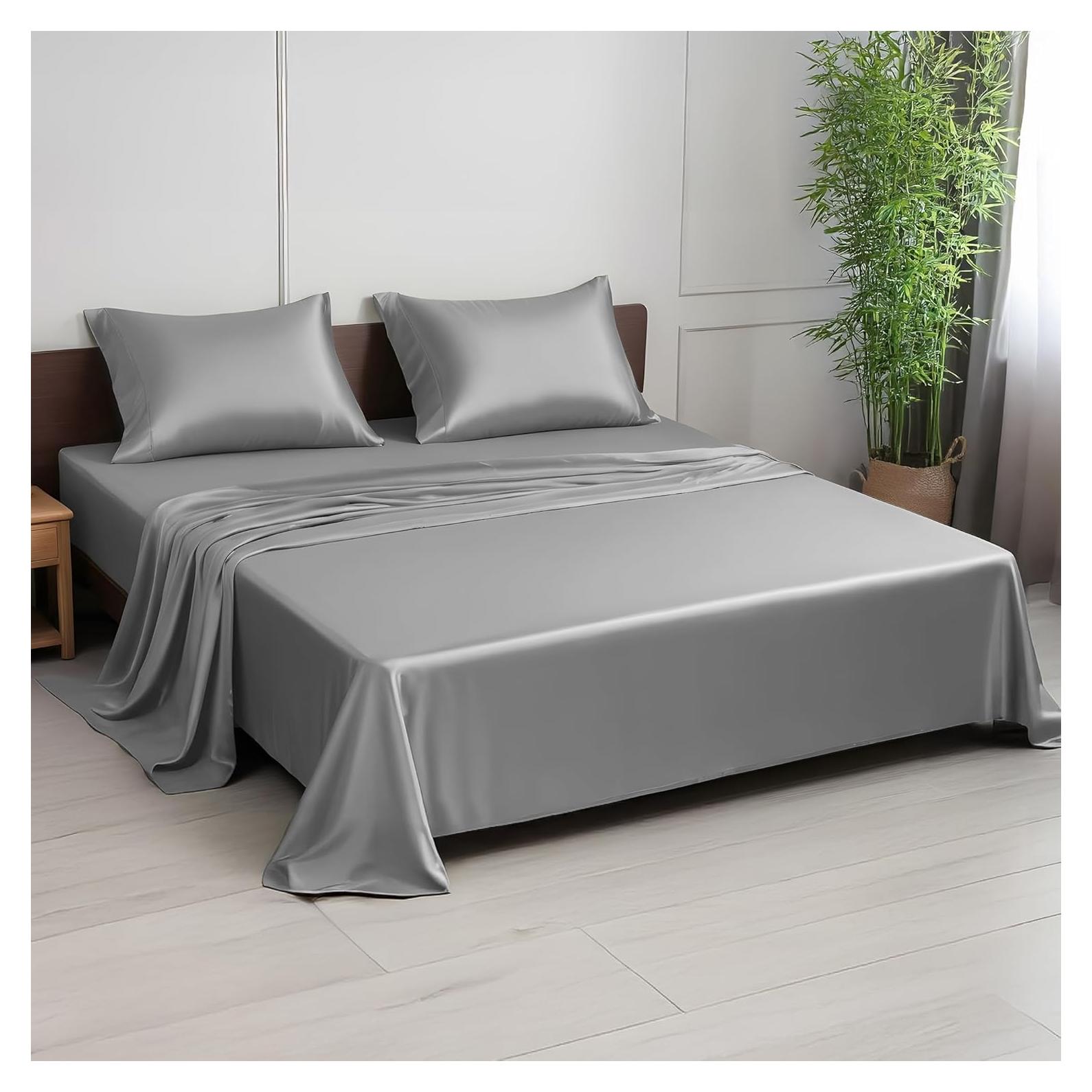 Juego de Sábanas King Size 4 Piezas Viscosa Bambú Linenwalas Plata