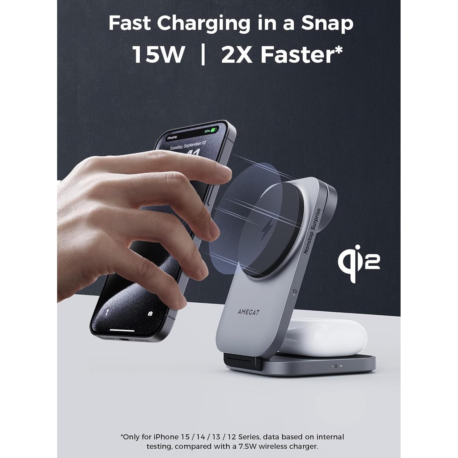 Estación de Carga 3 en 1 AMEGAT MagFusion Z 15W para iPhone