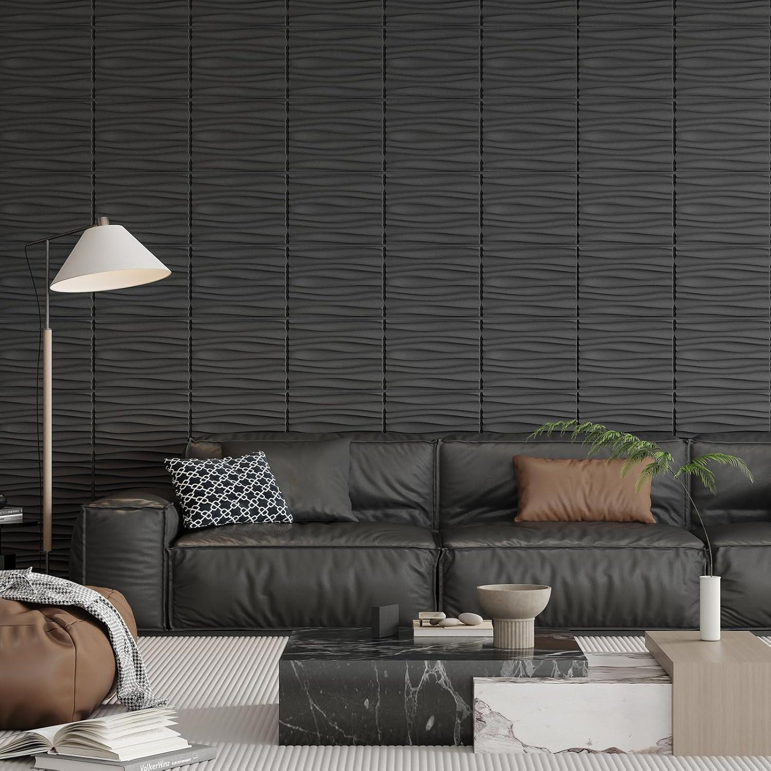 Paneles de Pared 3D Art3d - 24 Unidades PVC Negro 40x30 cm