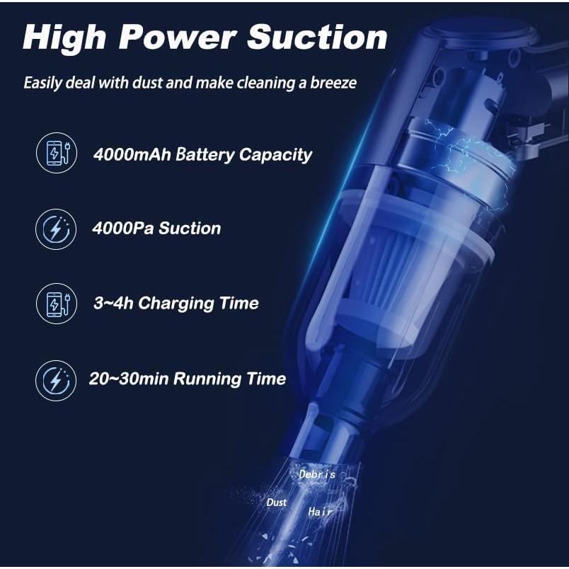 Aspiradora de Mano Inalámbrica Ecoflick QZ-V602 4000Pa 4 en 1