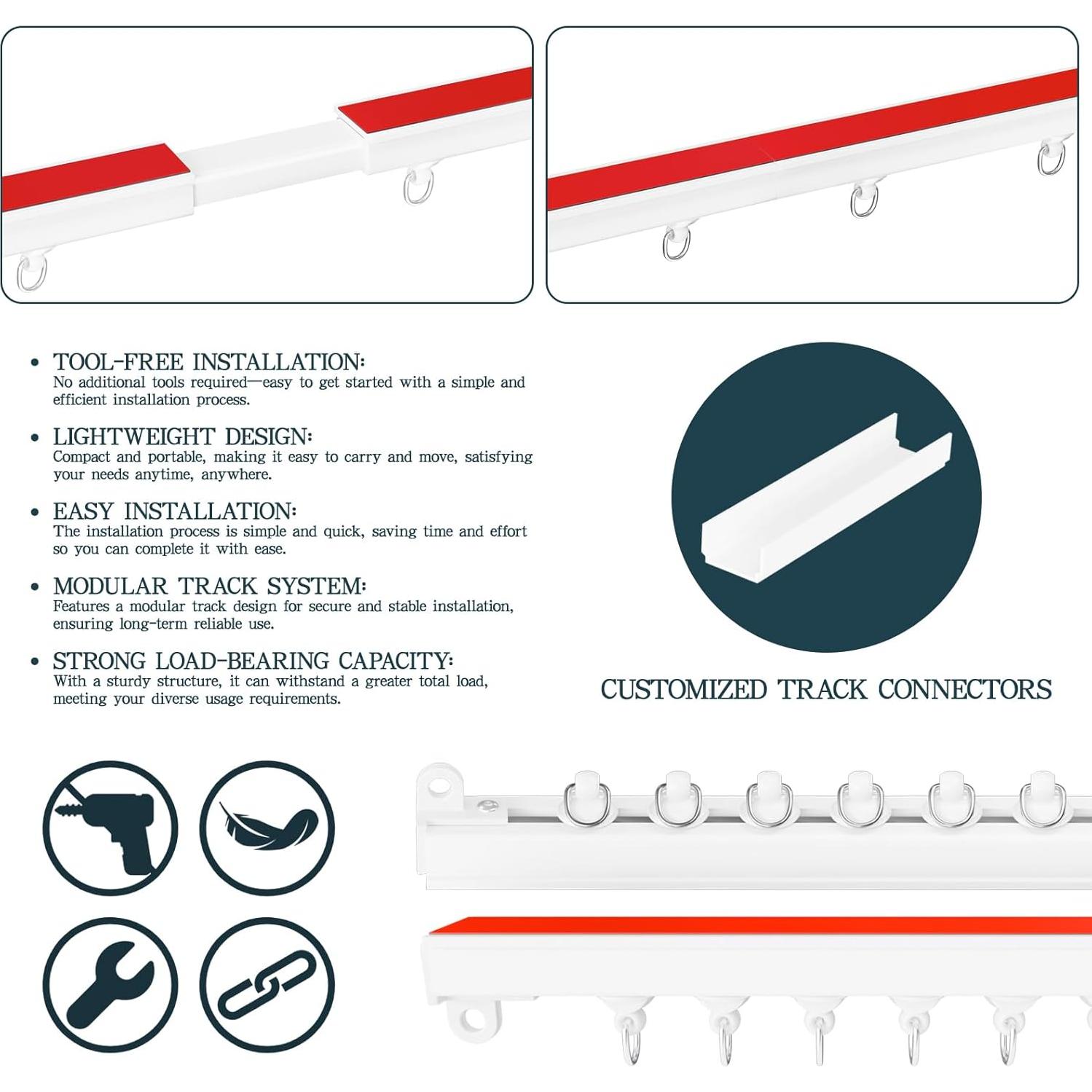 Riel de Cortina Adhesivo Gonnrly 1.66M Blanco Sin Perforar