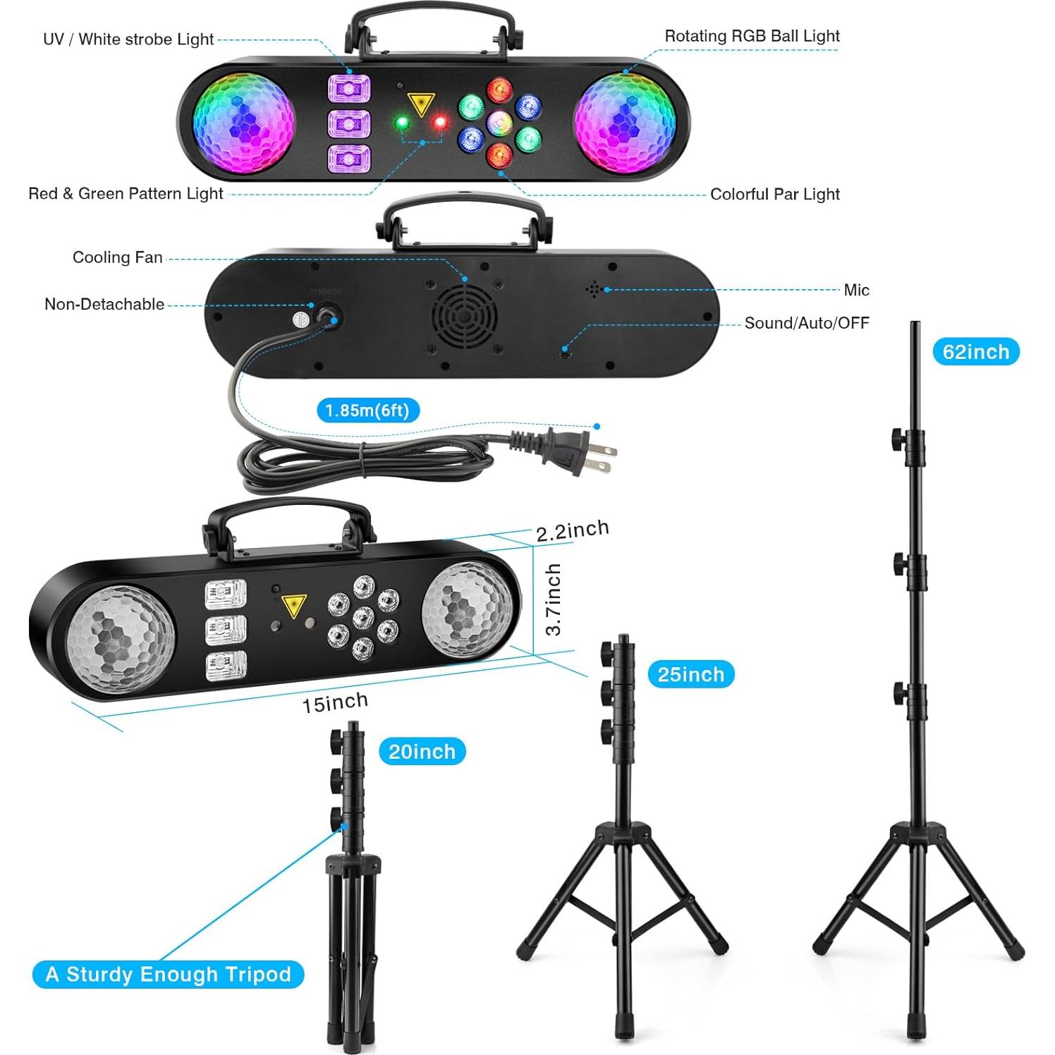 Luces DJ 5EN1 HYWILL Efectos Múltiples LED para Fiesta