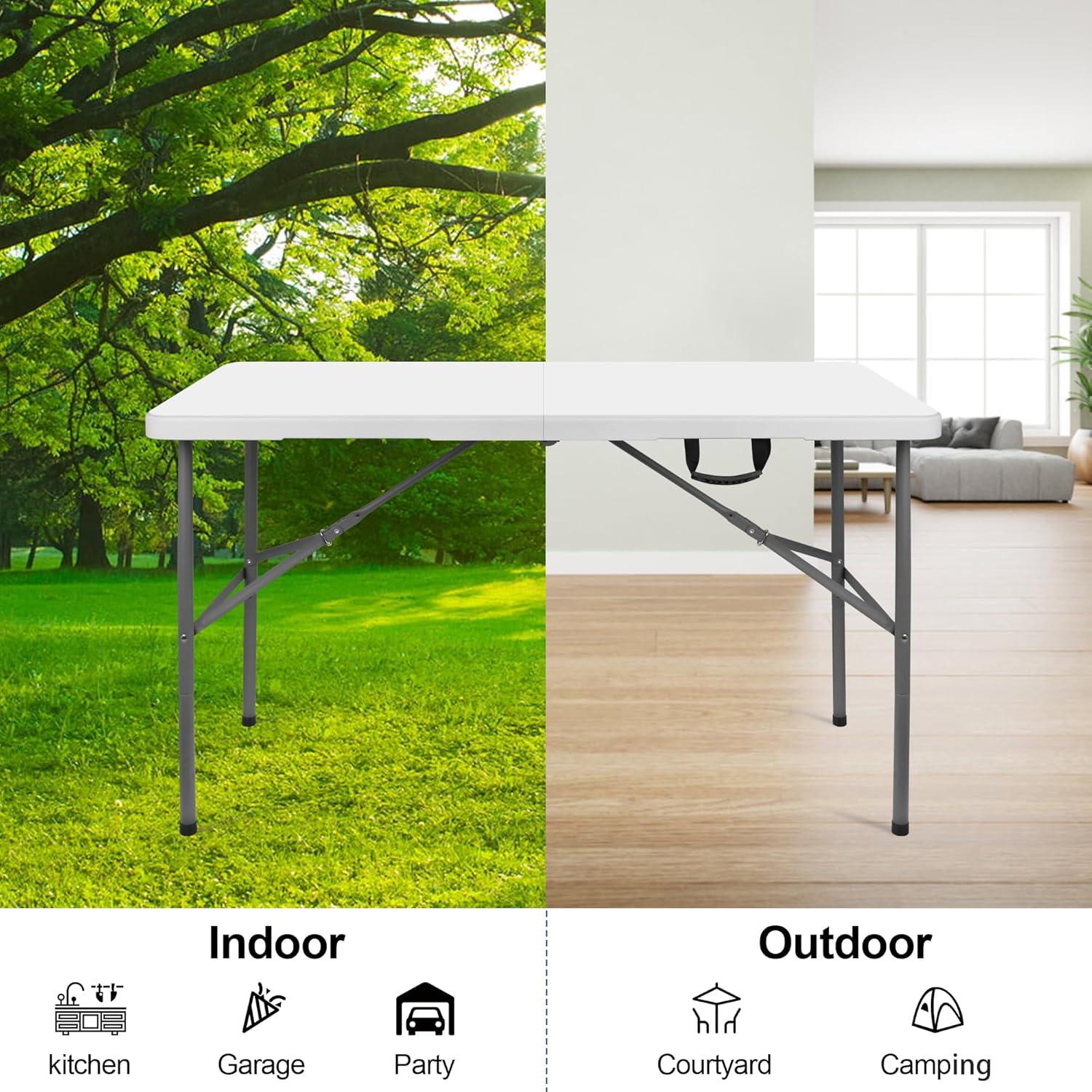 Mesa Plegable WGCTEK 1.22 m Blanca para Camping y Eventos