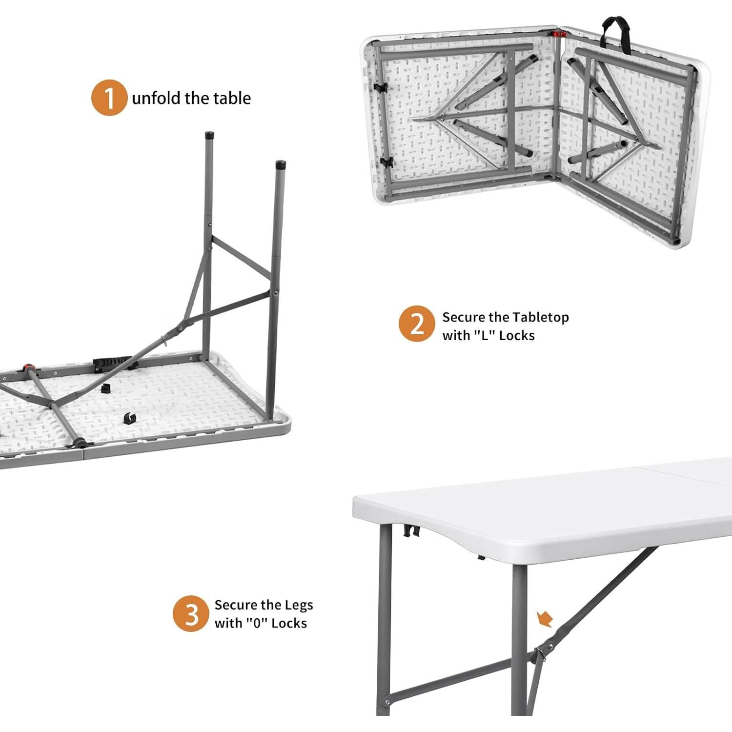 Mesa Plegable WGCTEK 1.22 m Blanca para Camping y Eventos