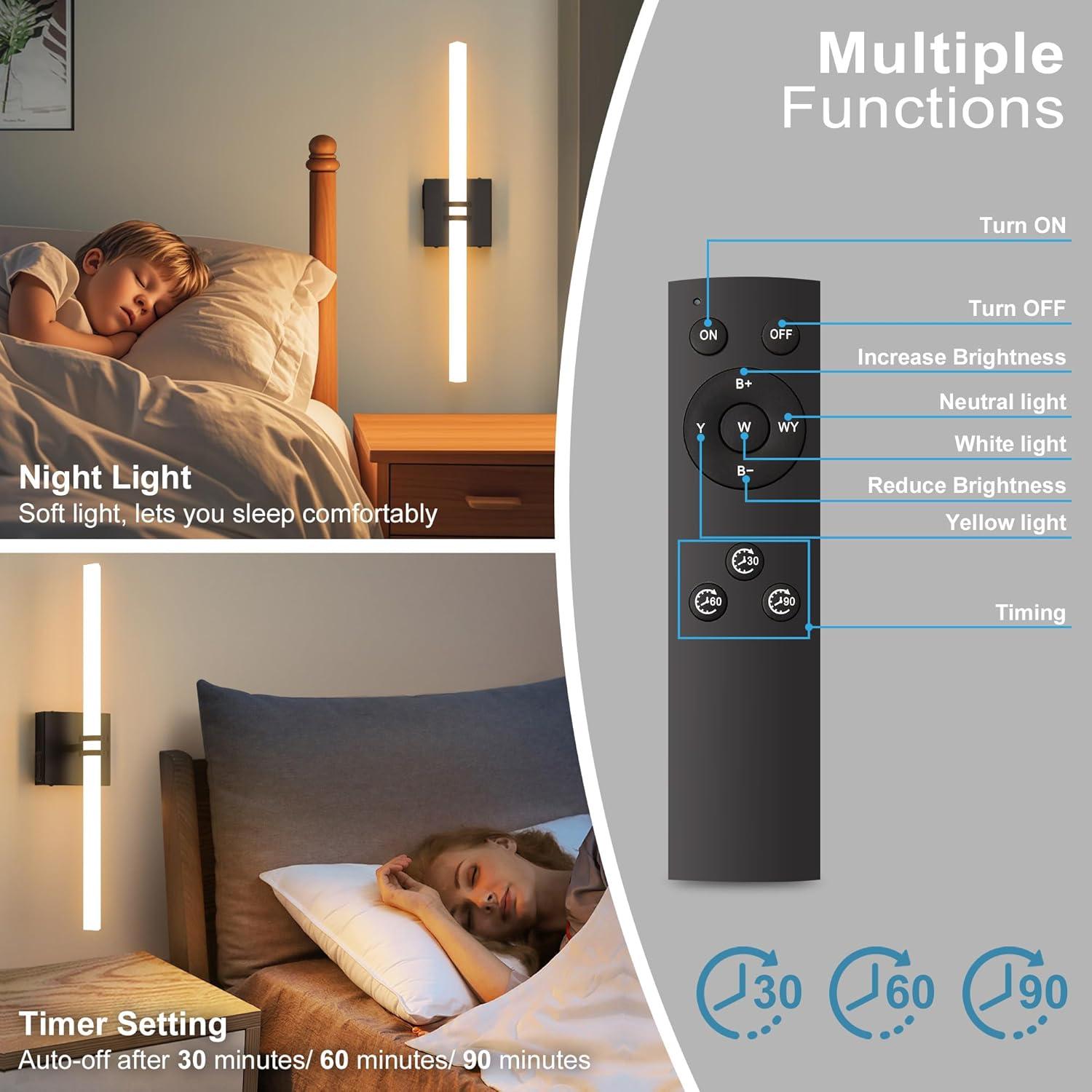 Aplique de Pared Inalámbrico Eicrkodn 55.88 cm Negro con Control Remoto