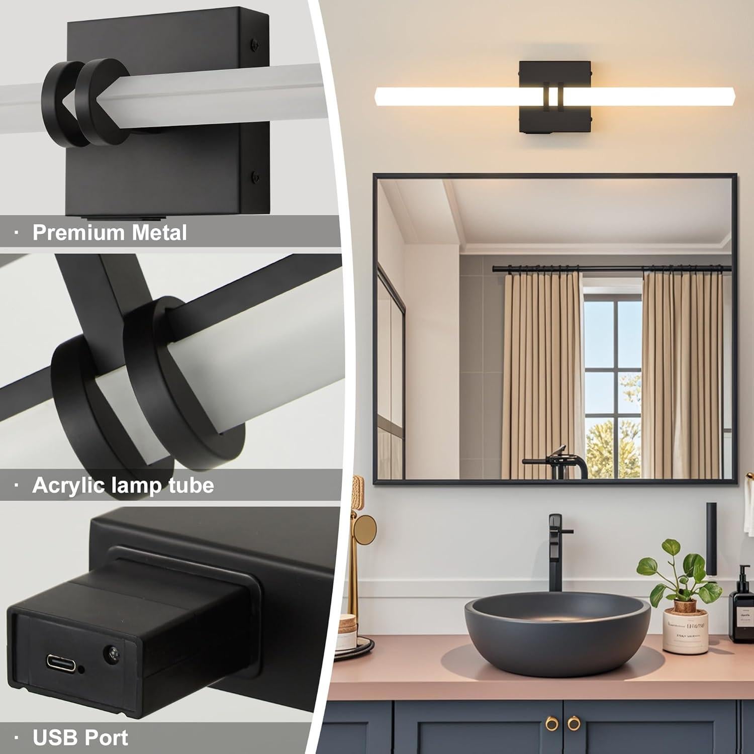 Aplique de Pared Inalámbrico Eicrkodn 55.88 cm Negro con Control Remoto