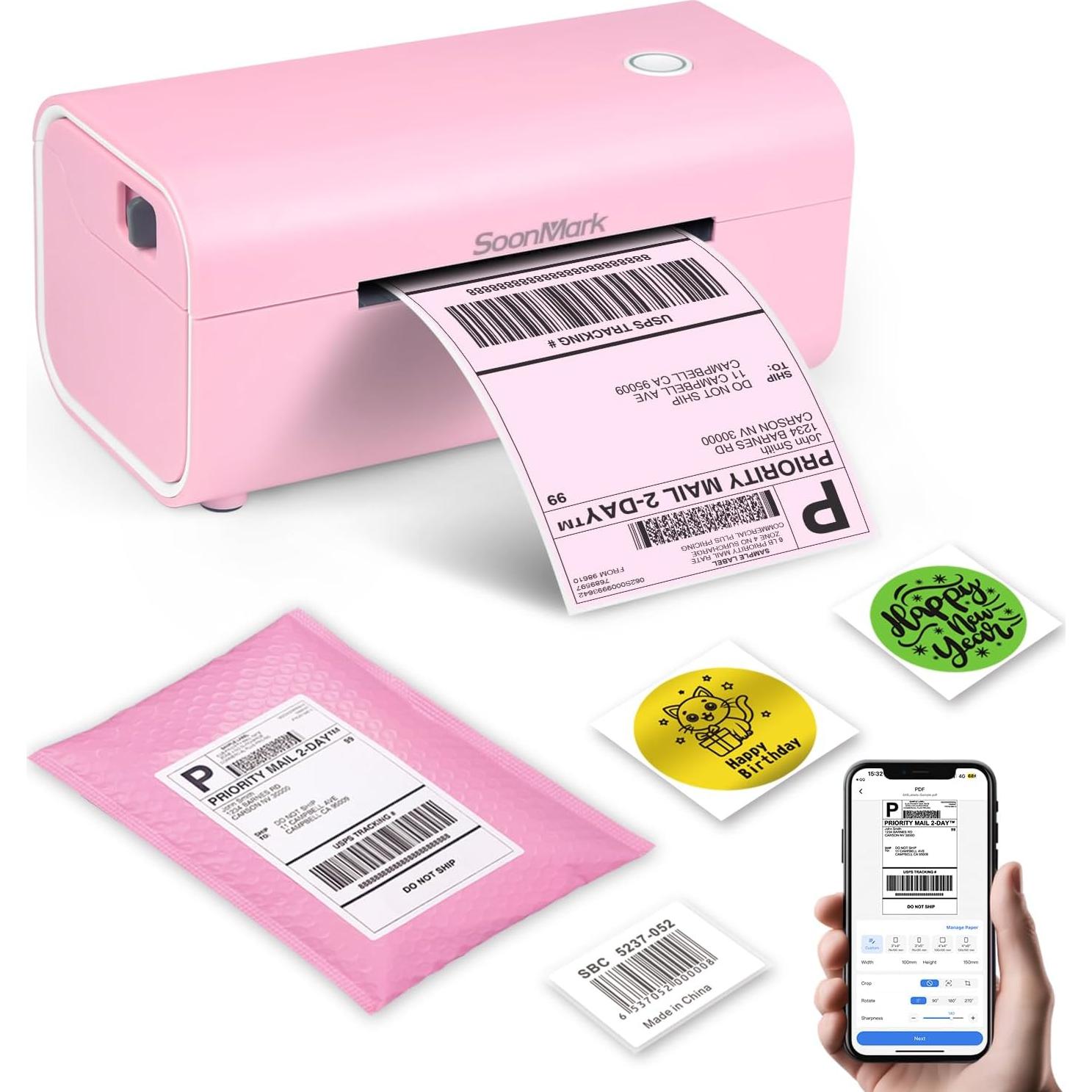 Impresora Térmica de Etiquetas Bluetooth Soonmark M4201 Rosa 4x6