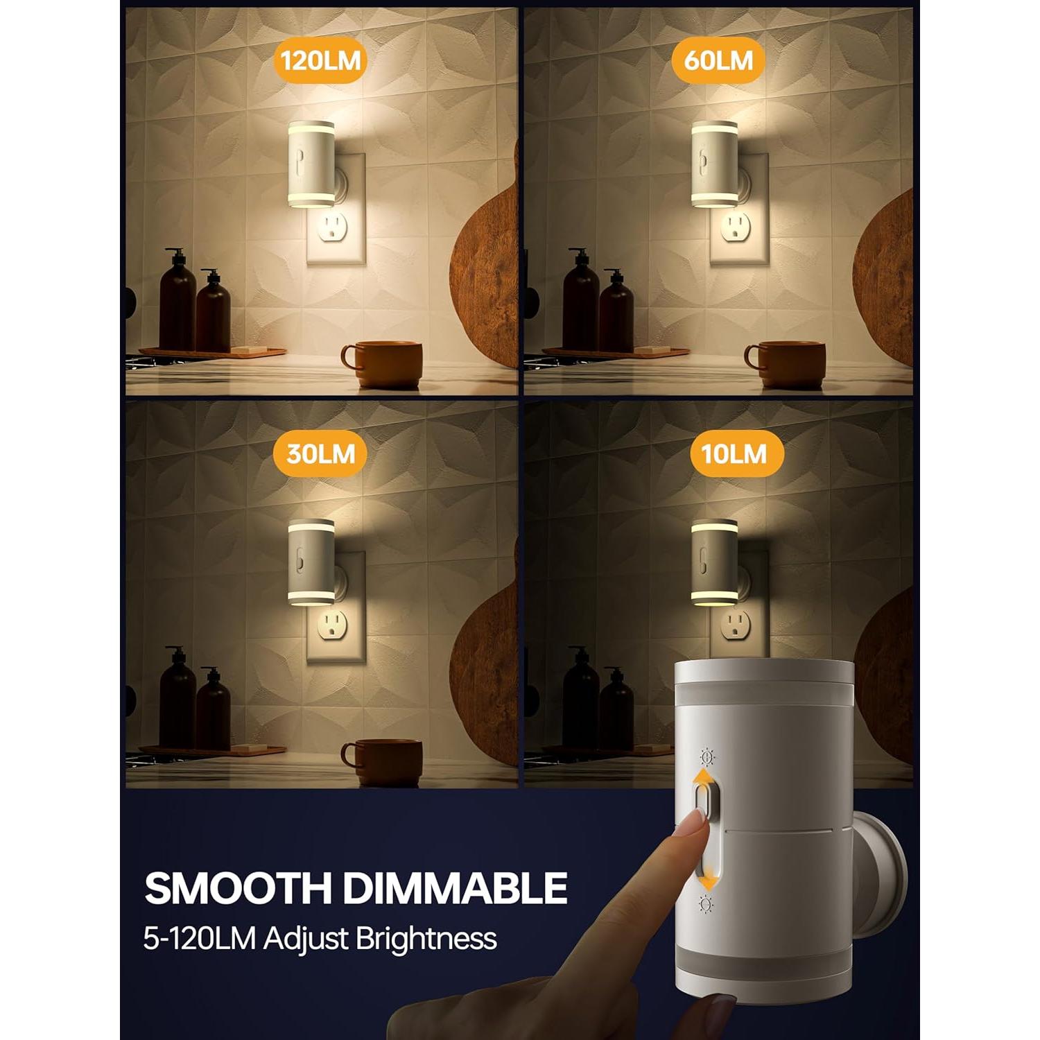 Luz Nocturna KINDEEP Enchufada con Sensor 3000K 5-120LM 2 Pzas