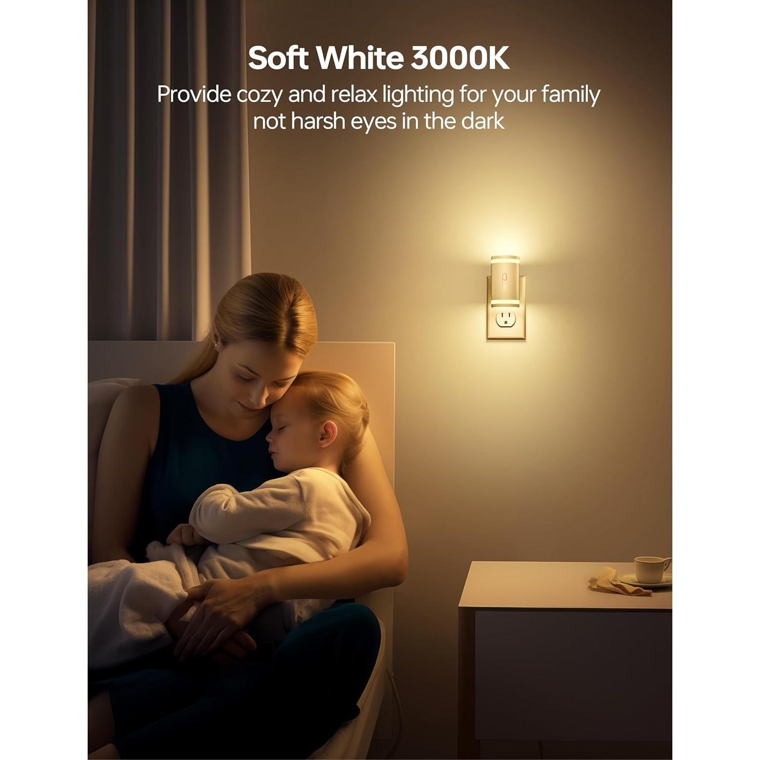 Luz Nocturna KINDEEP Enchufada con Sensor 3000K 5-120LM 2 Pzas