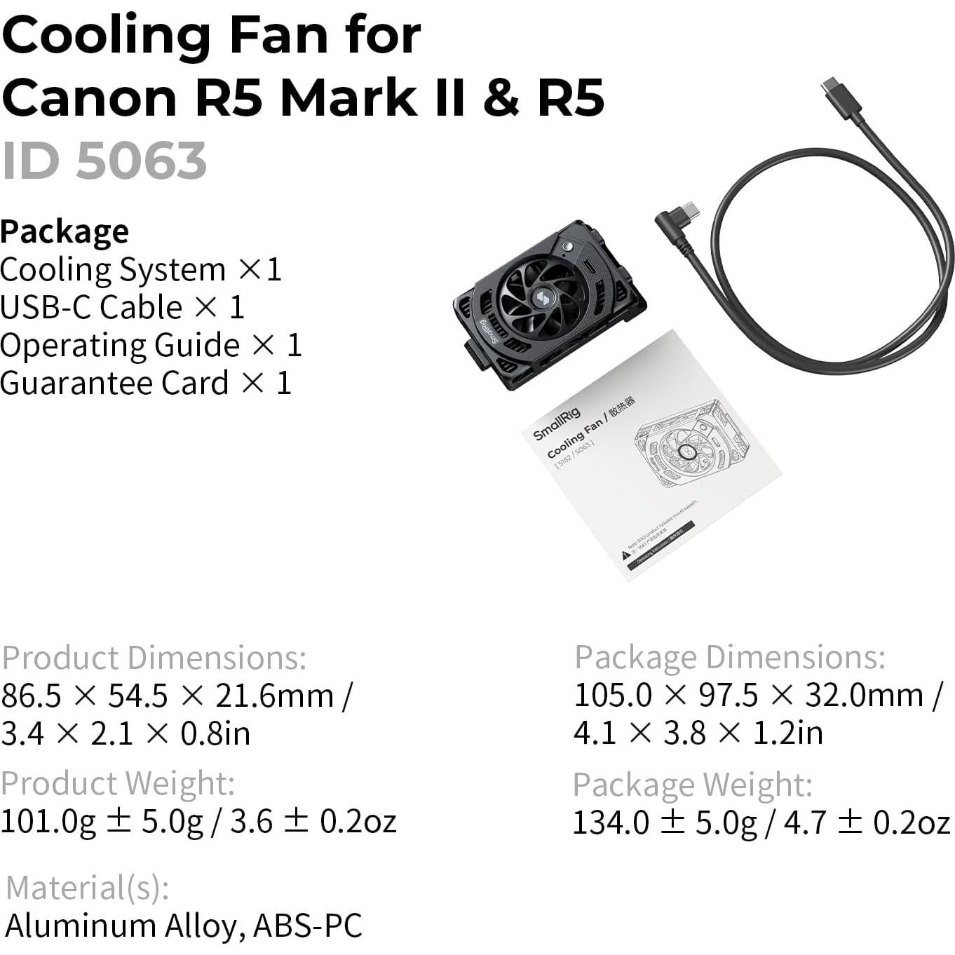 Ventilador de Enfriamiento SMALLRIG 5063 para Canon R5/R50 y Sony