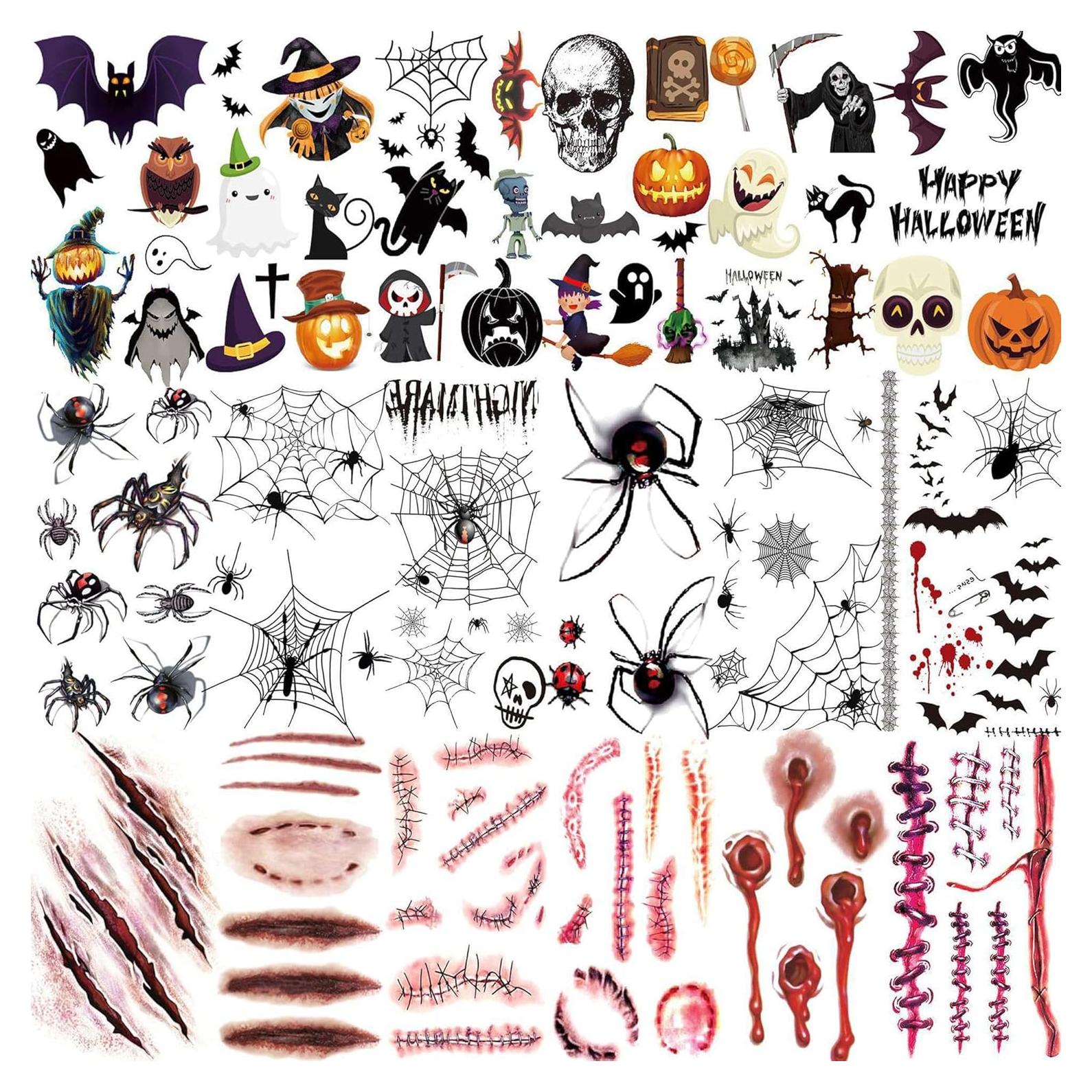 18 Hojas Tatuajes Temporales Halloween GOCOLORING Realistas