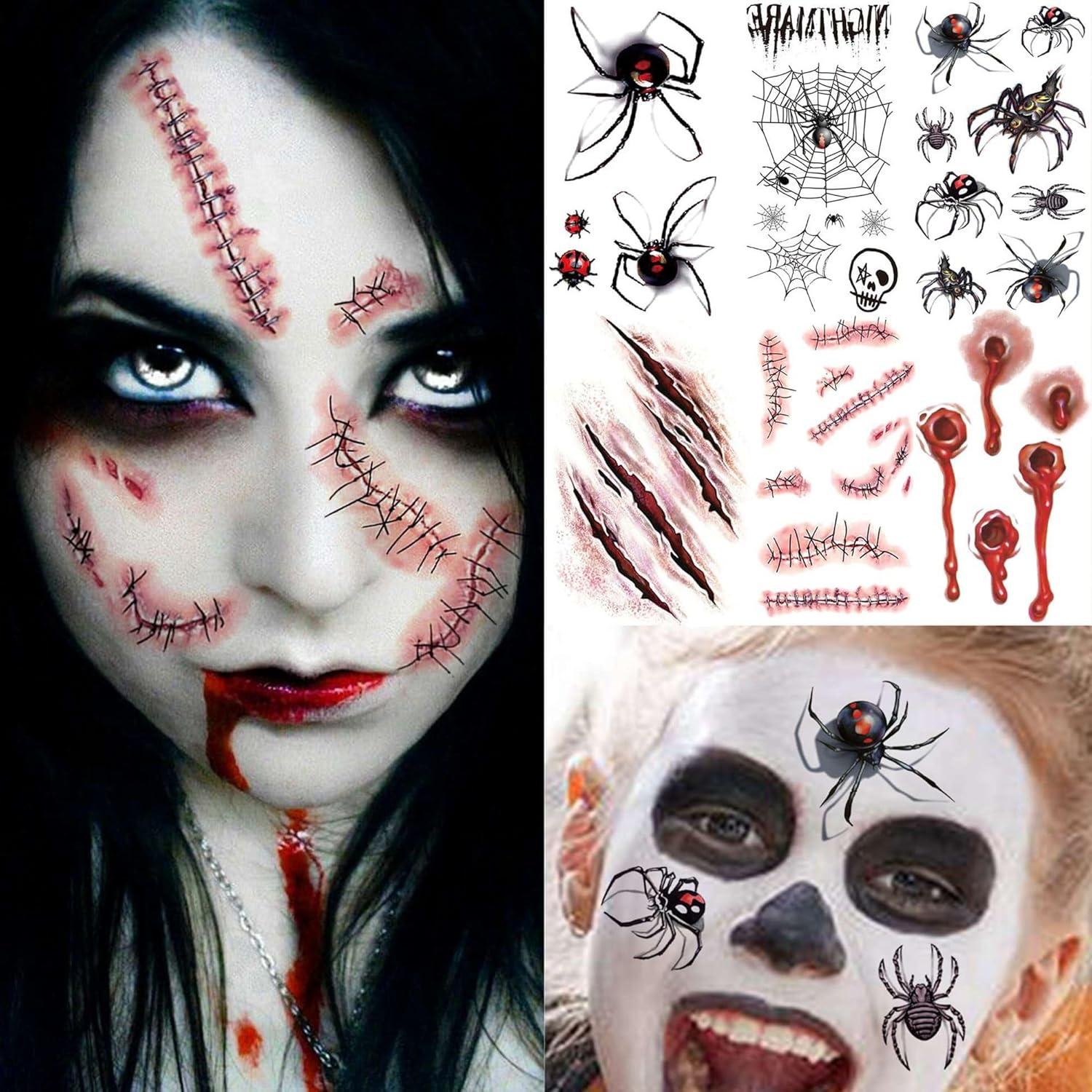 18 Hojas Tatuajes Temporales Halloween GOCOLORING Realistas
