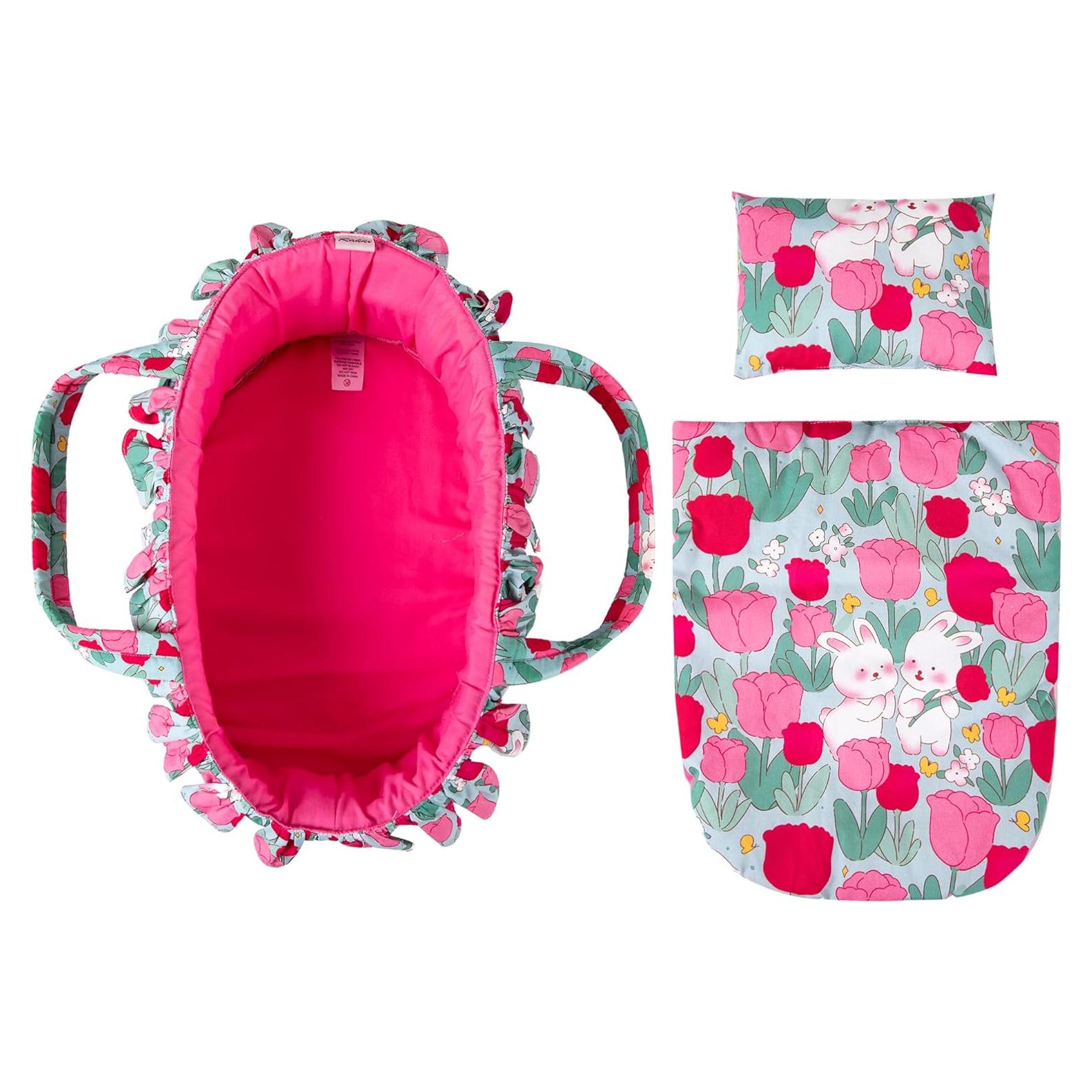 Juego de Cuna para Muñecas Rakki Dolli Rosa 3 Piezas