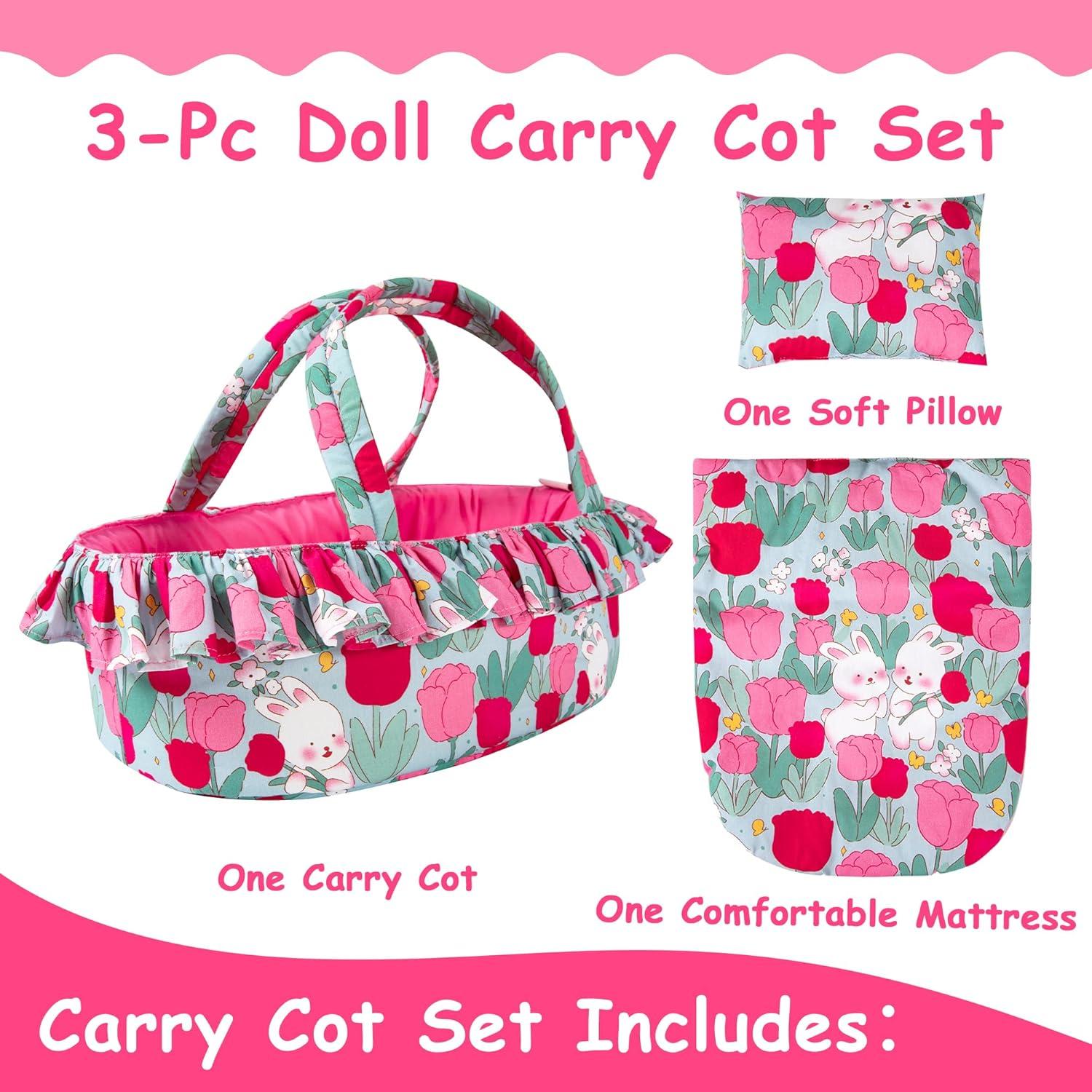 Juego de Cuna para Muñecas Rakki Dolli Rosa 3 Piezas