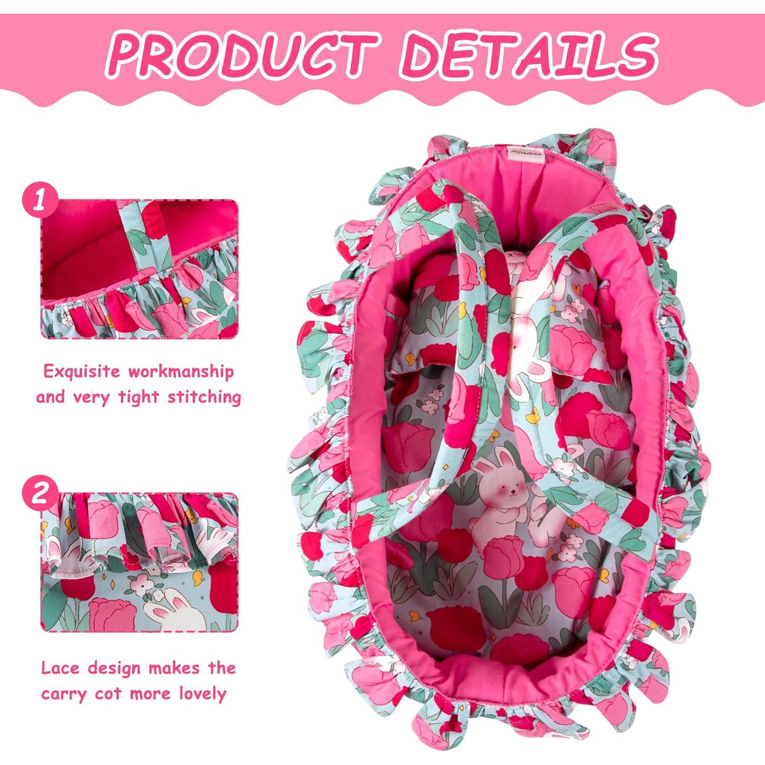 Juego de Cuna para Muñecas Rakki Dolli Rosa 3 Piezas