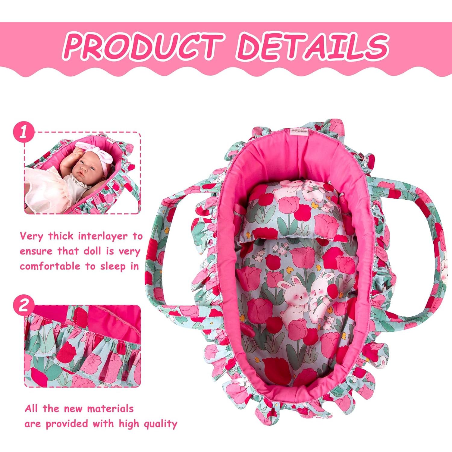 Juego de Cuna para Muñecas Rakki Dolli Rosa 3 Piezas