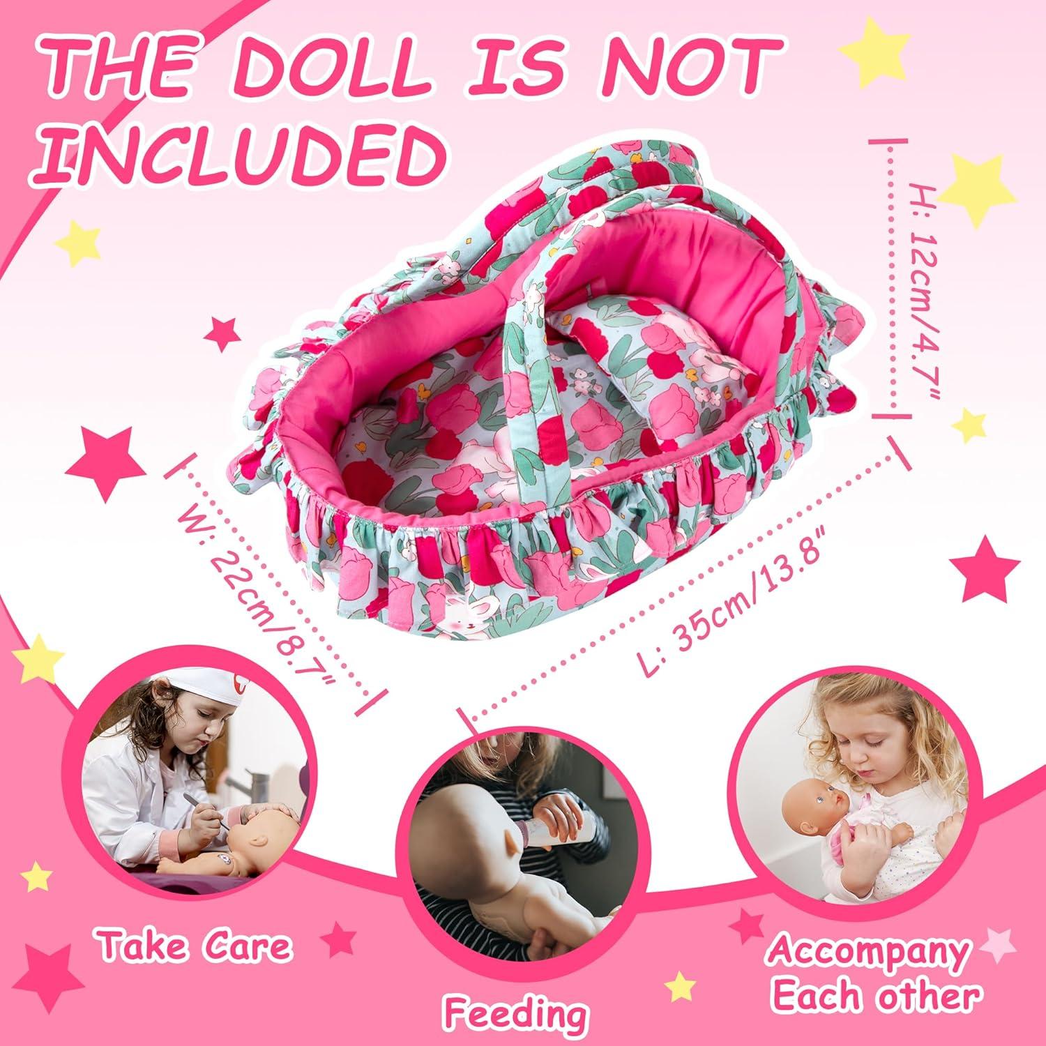 Juego de Cuna para Muñecas Rakki Dolli Rosa 3 Piezas