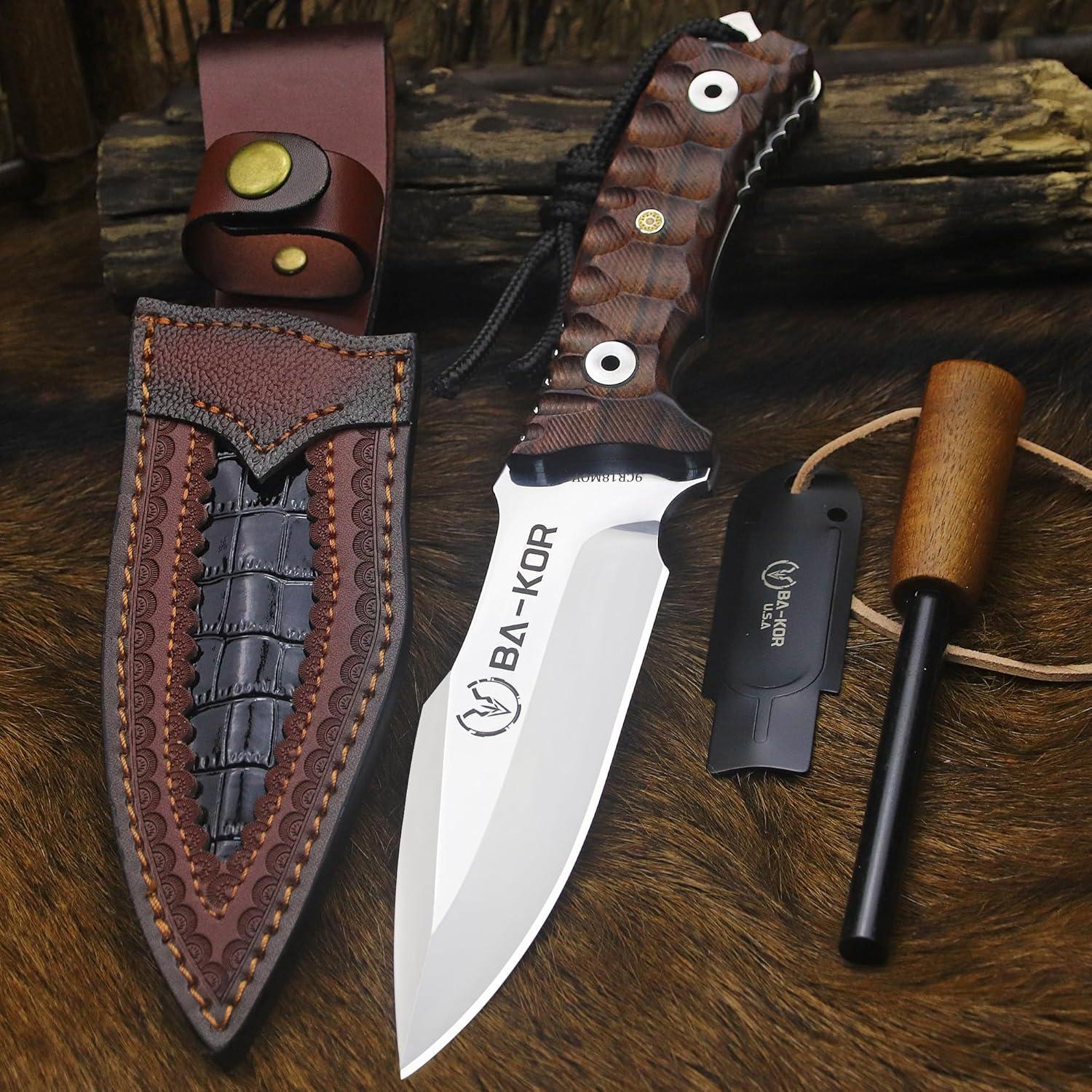 Cuchillo Fijo BA-KOR 26.5cm Acero 9CR18MOV Mango Palo de Rosa