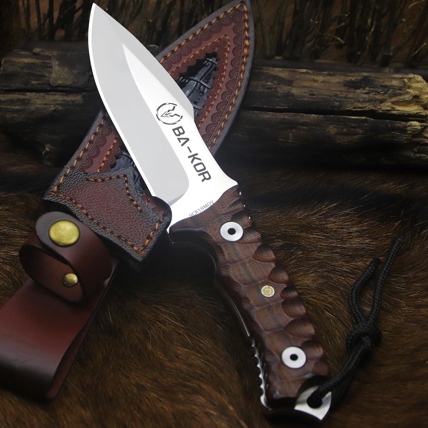 Cuchillo Fijo BA-KOR 26.5cm Acero 9CR18MOV Mango Palo de Rosa