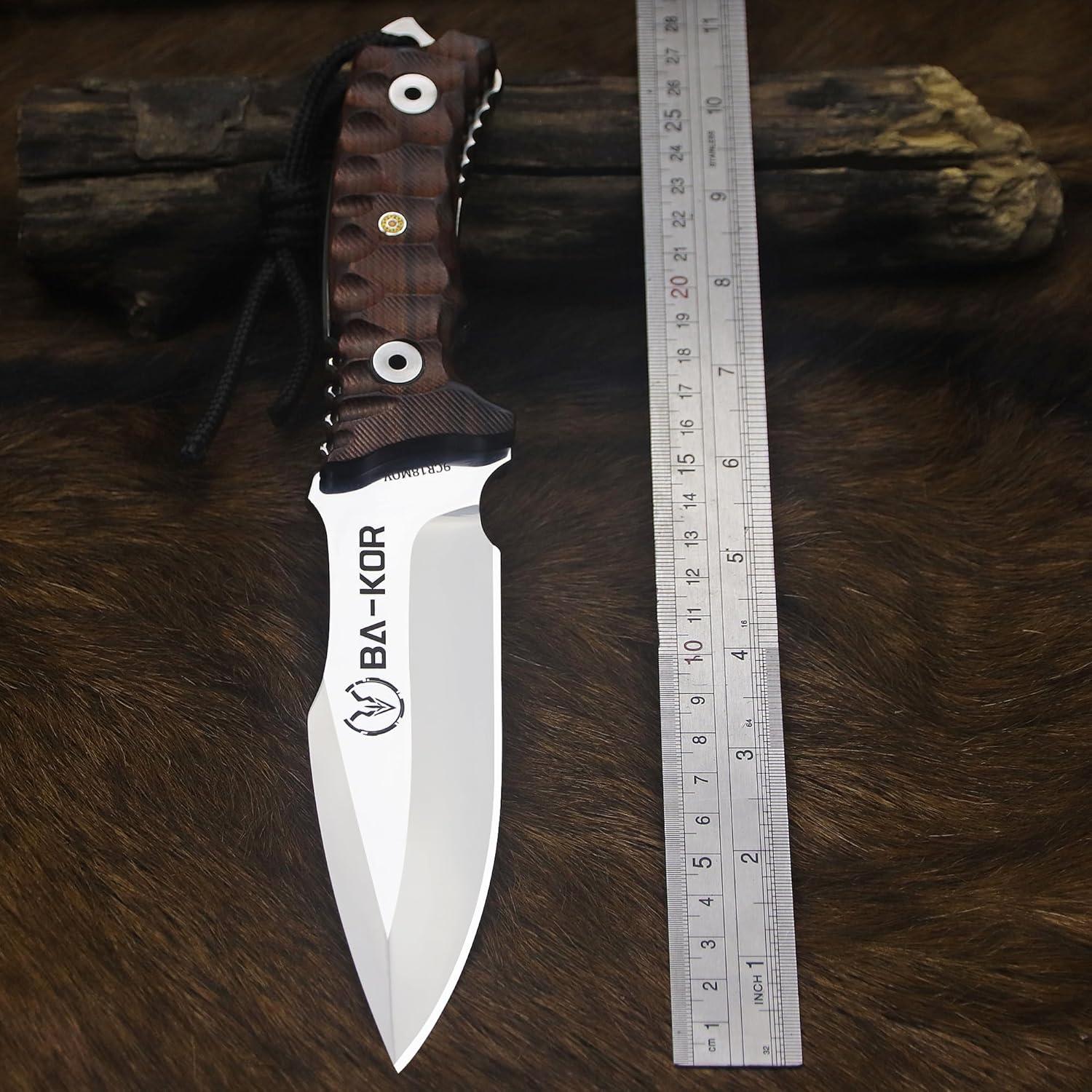 Cuchillo Fijo BA-KOR 26.5cm Acero 9CR18MOV Mango Palo de Rosa