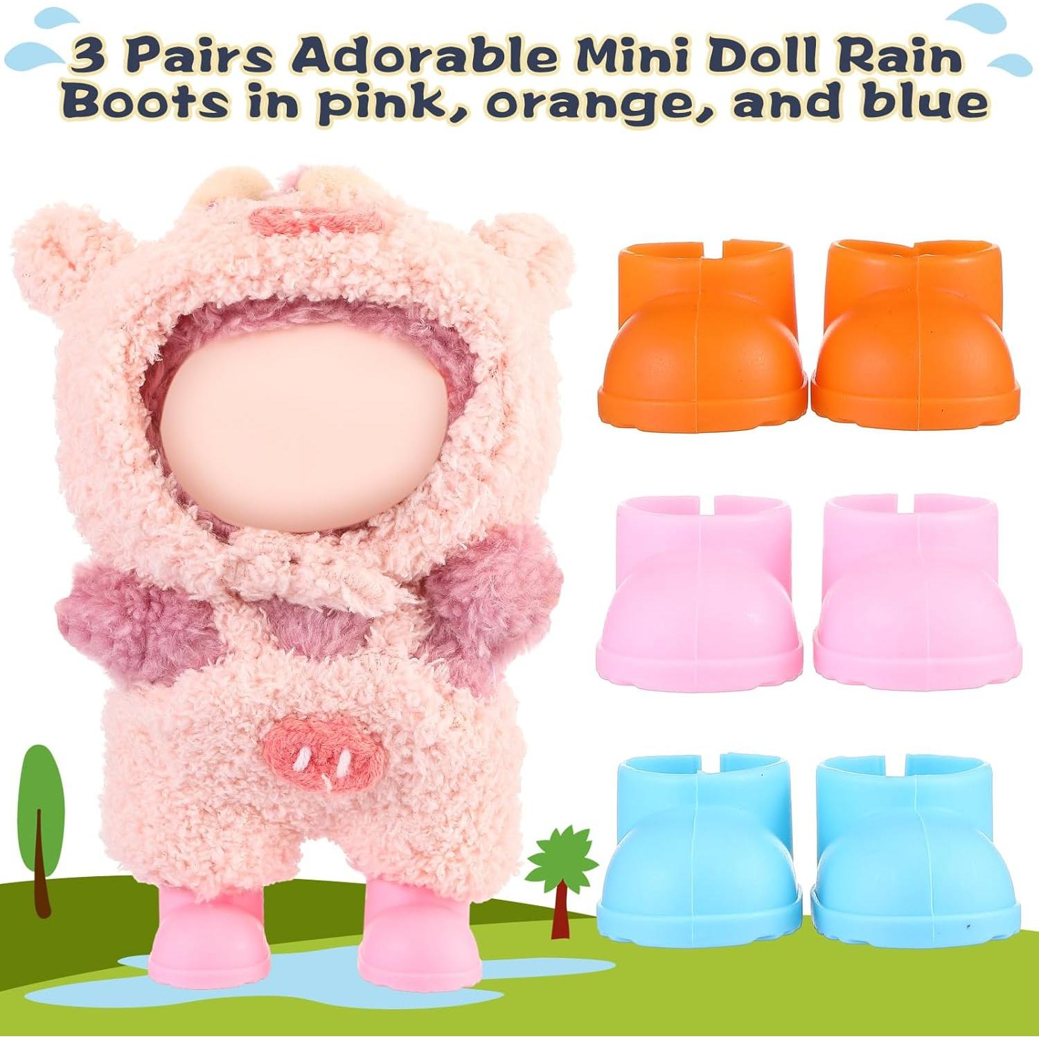 3 Pares de Botas de Lluvia para Muñecas 17cm Shyyween