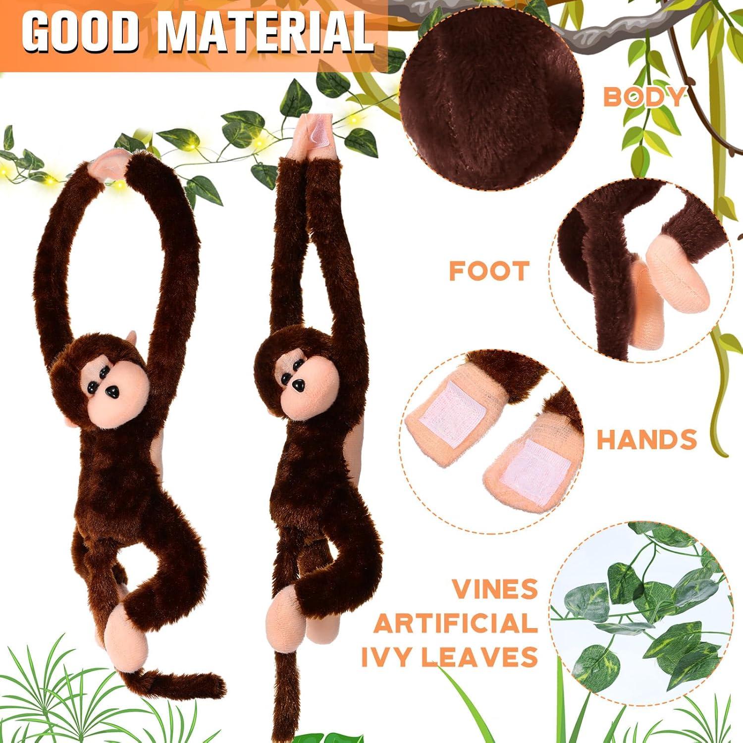 12 Monos Colgantes de Peluche Marrón con Luces LED y Hiedra