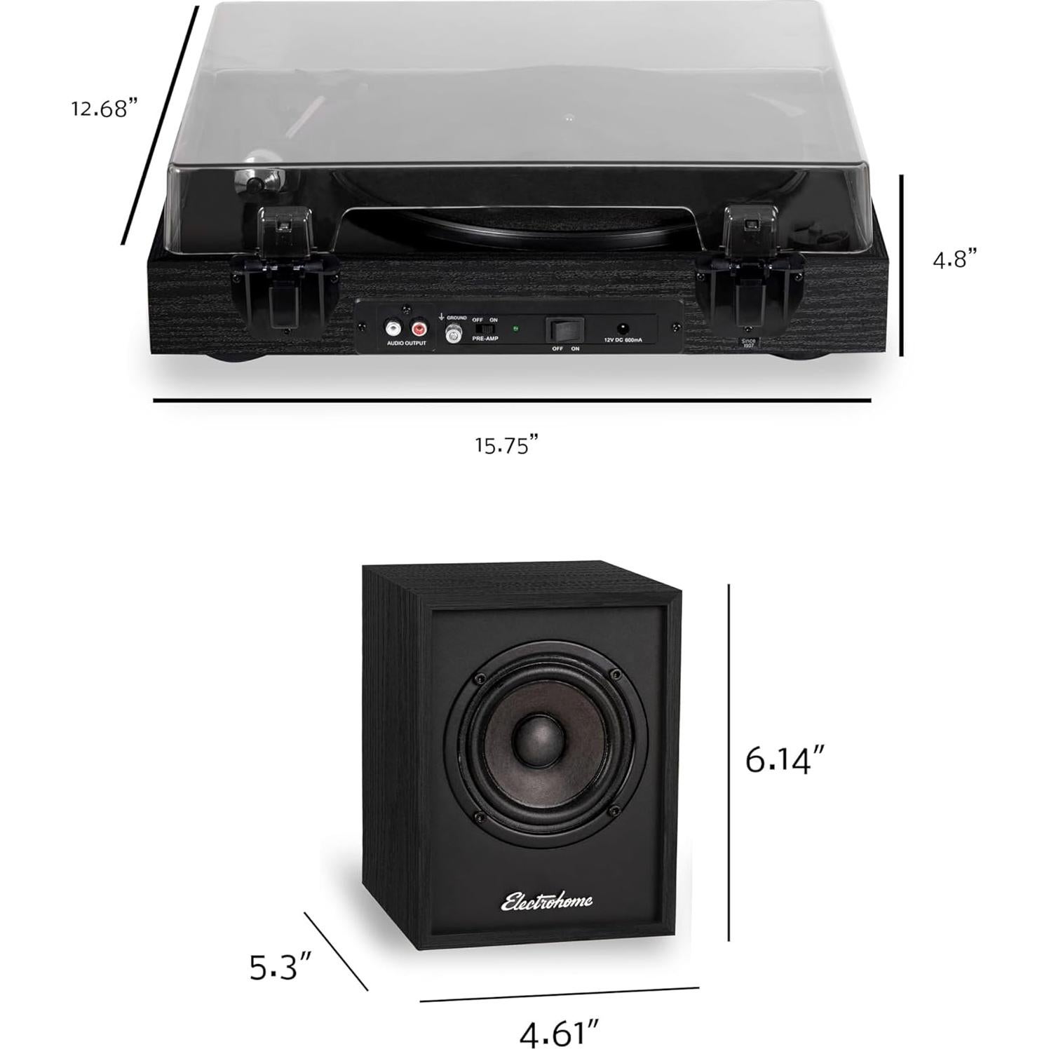 Reproductor de Vinilo Inalámbrico Electrohome Montrose Negro