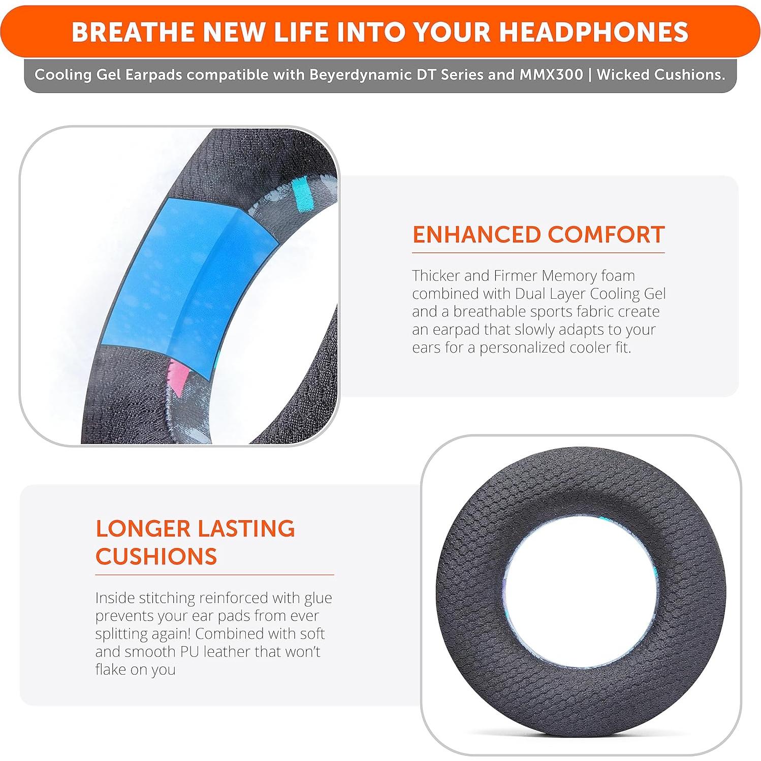 Almohadillas de Gel Refrigerante Wicked Cushions para Beyerdynamic DT770, DT990, DT880, MMX300 - Negro