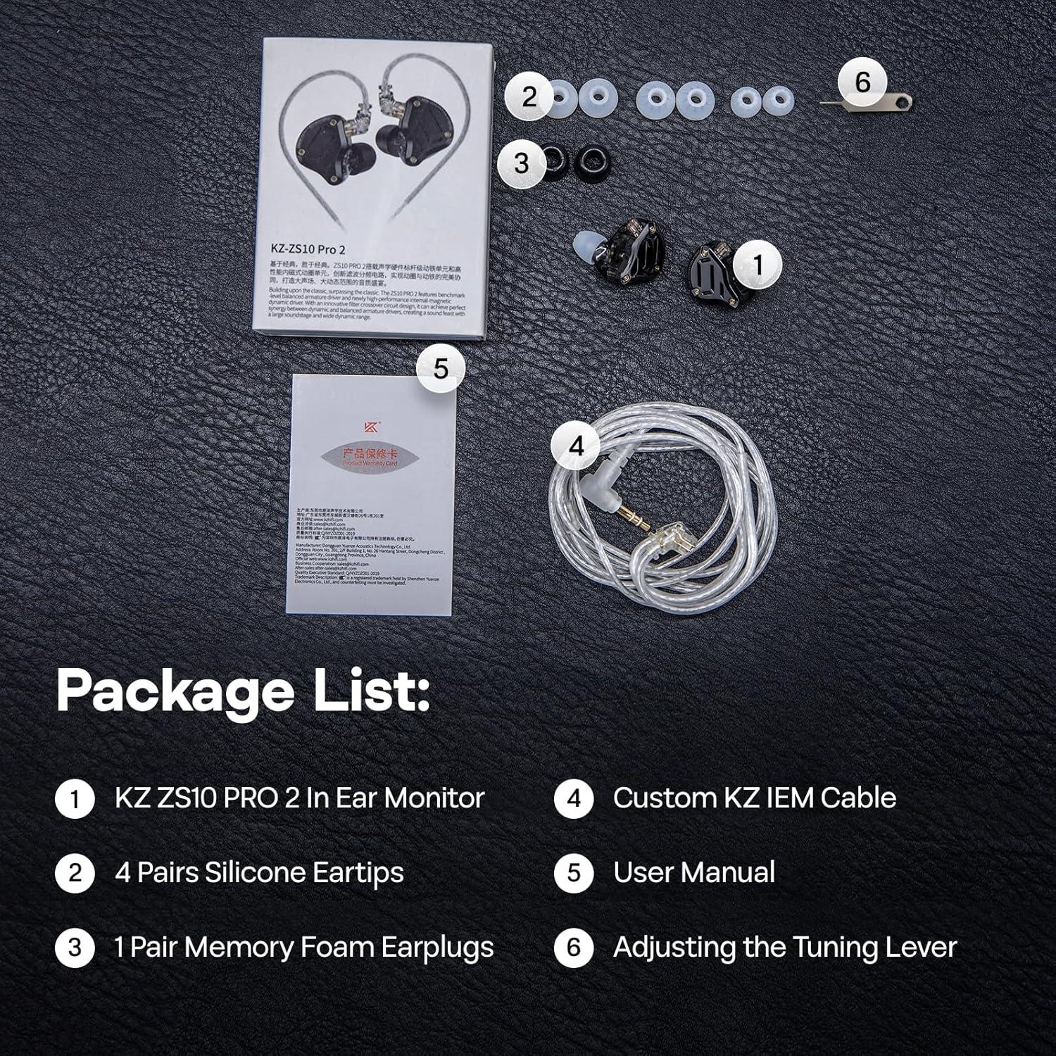 Auriculares In-Ear KZ ZS10 PRO 2 con Cable Desmontable Negro
