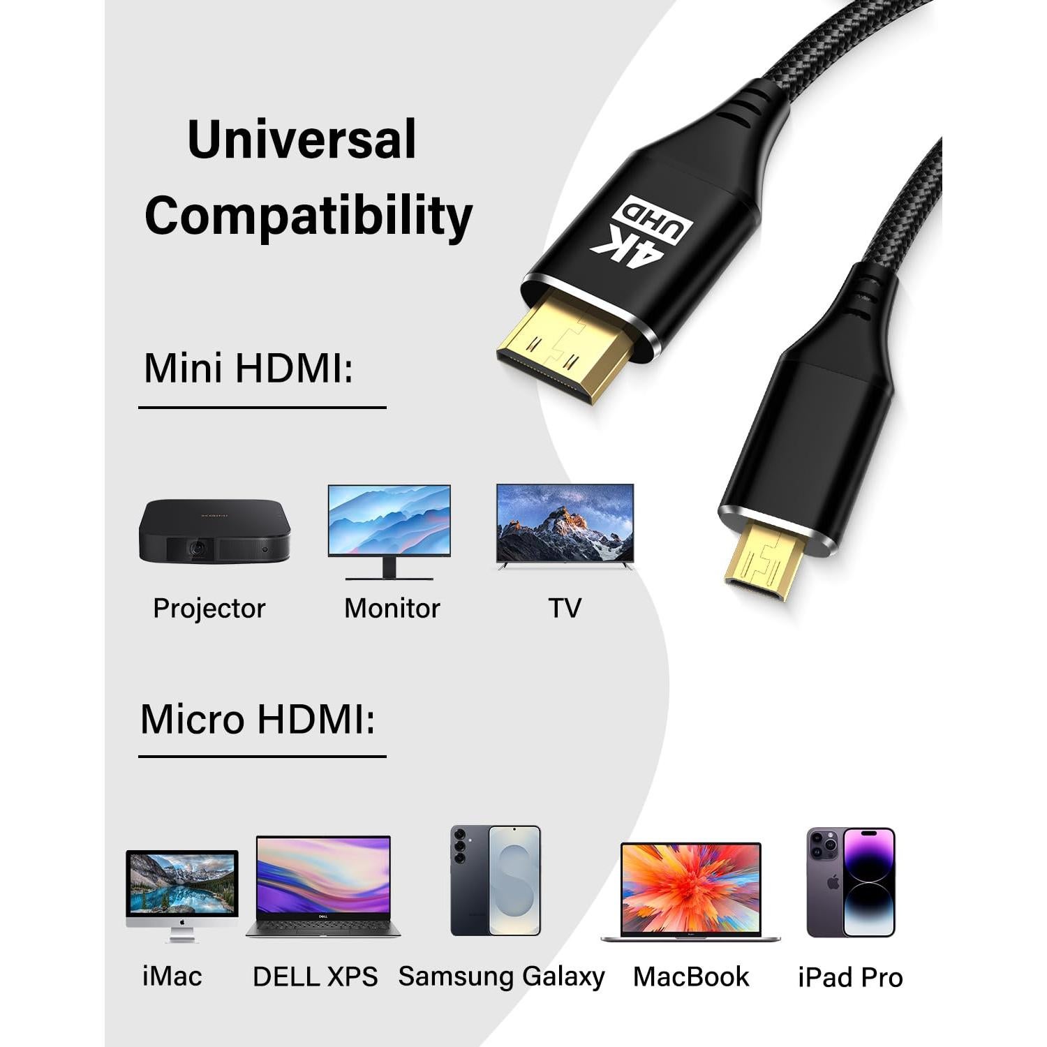 Cable Micro HDMI a Mini HDMI 0.91m KELink 18Gbps 8K 60Hz