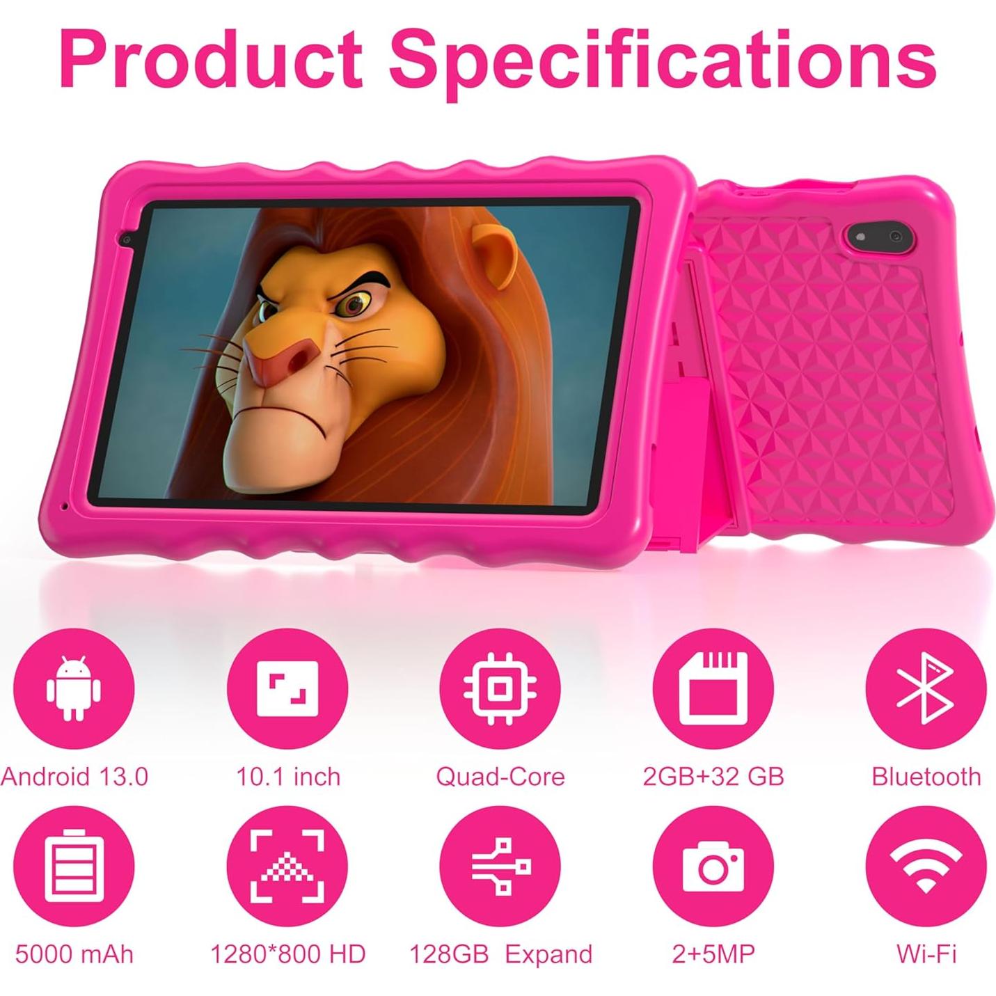 Tablet para Niños BYYBUO A70W 10.1" Android 13 2GB 32GB Rosa