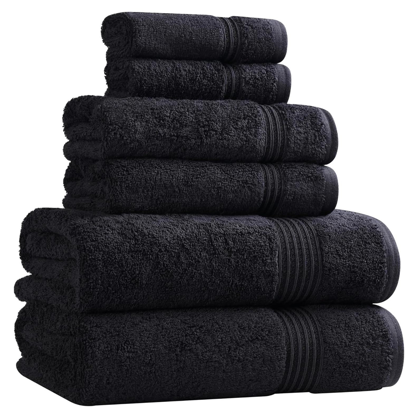 Juego de Toallas de Algodón Egipcio 6 Piezas Negro Superior