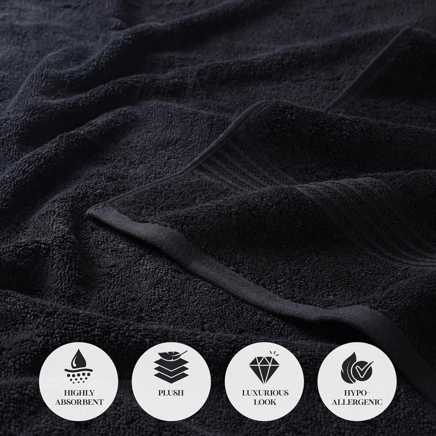 Juego de Toallas de Algodón Egipcio 6 Piezas Negro Superior