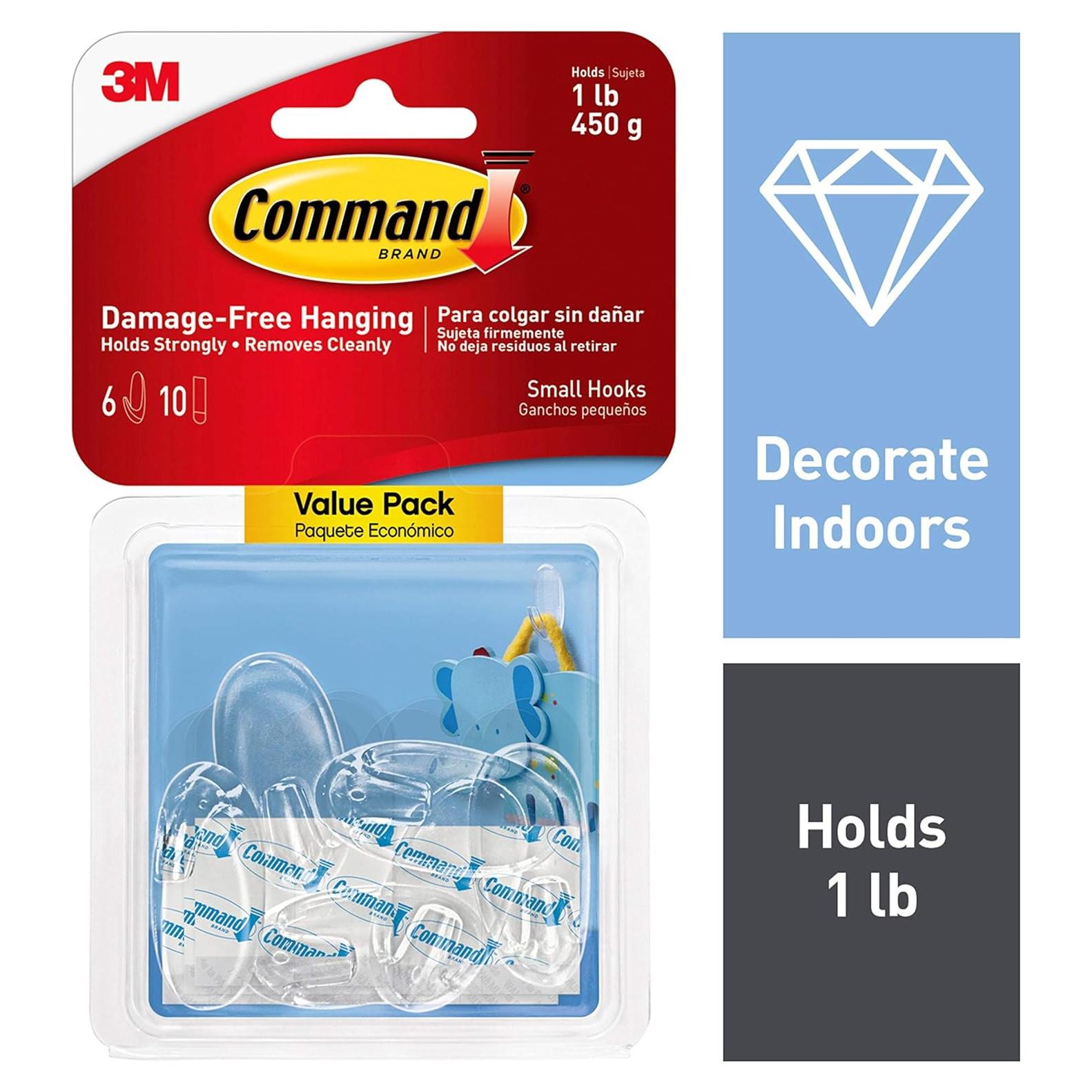 Ganchos Ovalados Command 3M, 6 Ganchos, 10 Tiras, Transparente