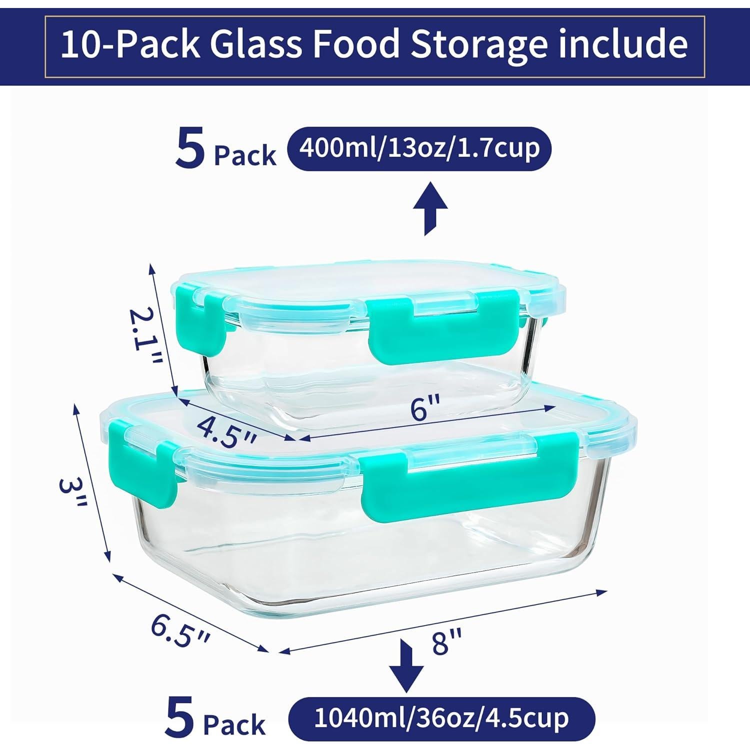Contenedores de Almacenamiento de Vidrio MFY 10 Piezas Verde